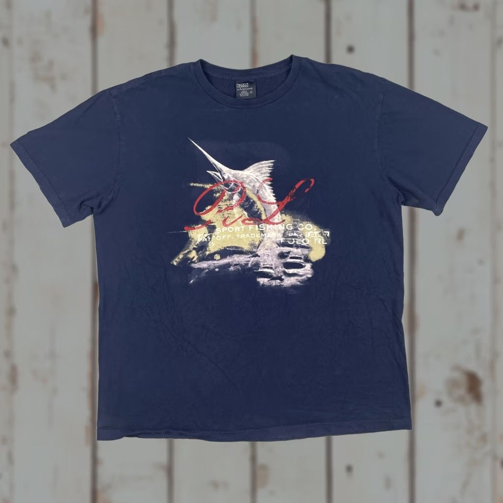 Vintage Polo Ralph Lauren Shirt L Blue Fishing Co 90s Y2K Graphic Tee Mens, Men's