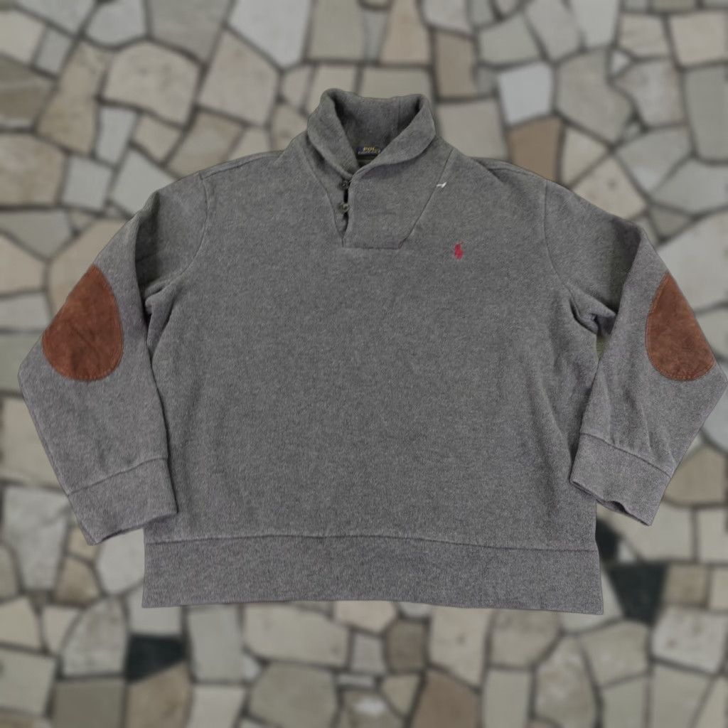 Polo Ralph Lauren Polo Ralph Lauren Sweater Mens XL Gray Shawl Collar Elbow Patches Red Pony Logo Shirt Size US XL / EU 56 / 4 - 1 Thumbnail