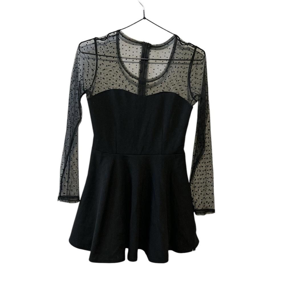 Designer Black skater dress with sheer polka dot sleeves Size XS / US 0-2 / IT 36-38 - 1 Thumbnail