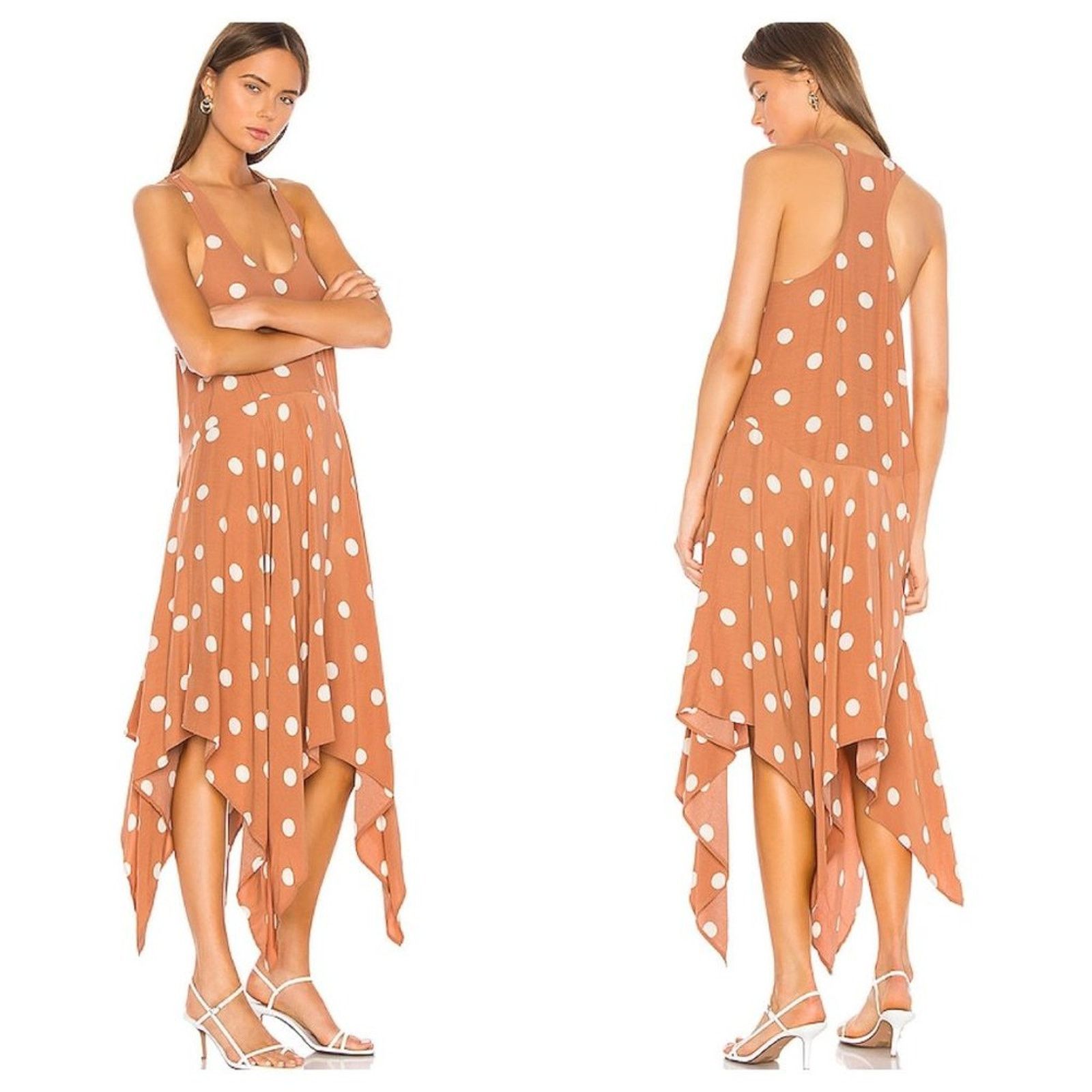 NWT L'Academie Leona Midi Dress Rust & Ivory Dot