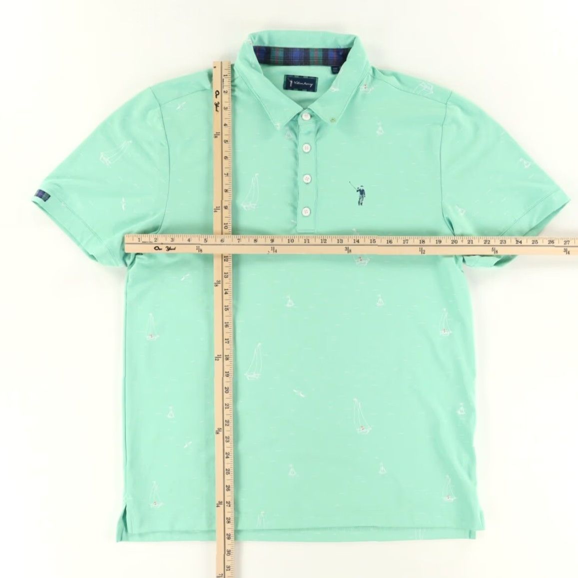 Vintage William Murray Sailboats Stretch Polyester All Over Print Polo Shirt Green Men's L Shirt Size US L / EU 52-54 / 3 - 3 Thumbnail