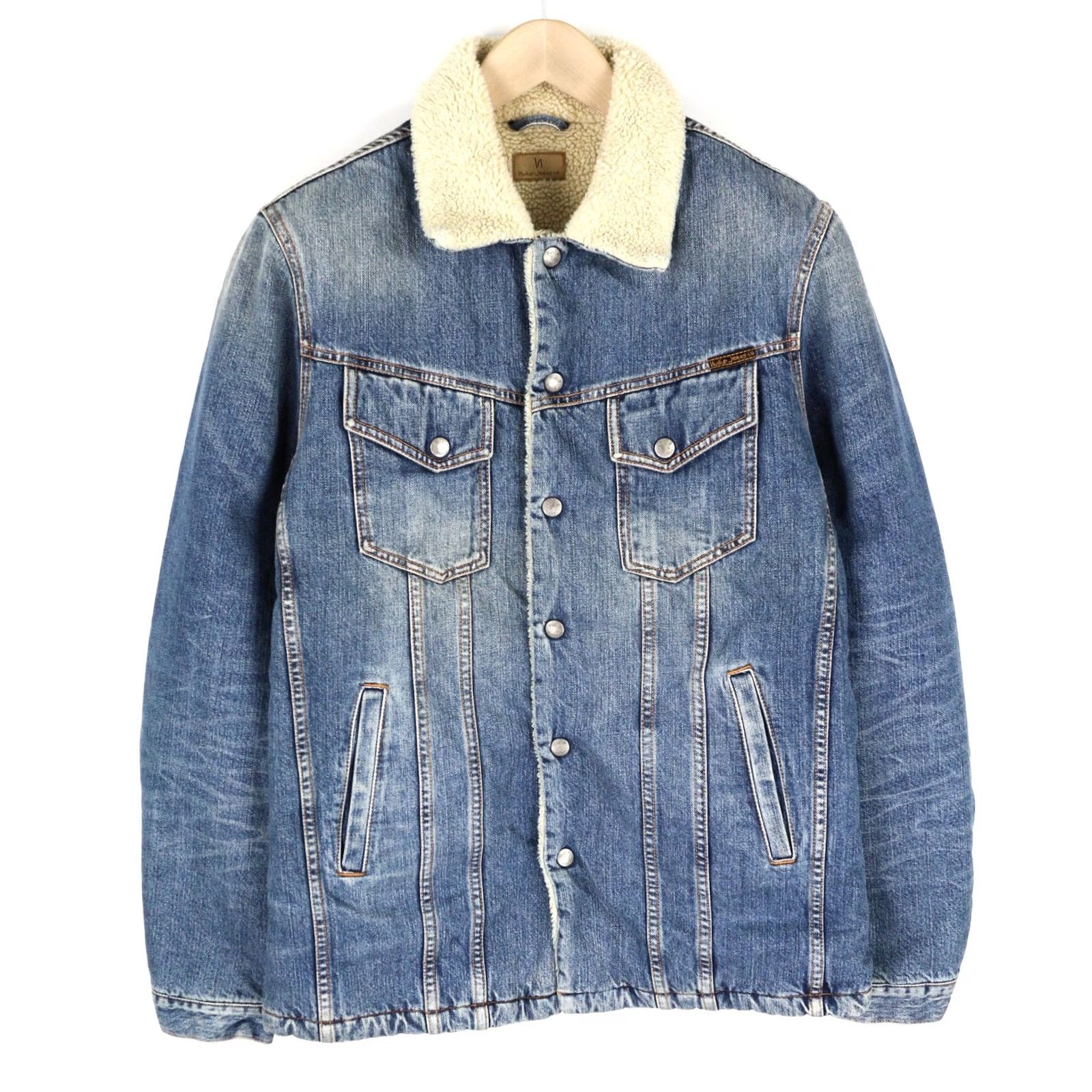Nudie Jeans NUDIE JEANS Lenny Tangerine Blue Men Jacket Blue Cotton Sherpa Lined Denim M Size US 31 - 2 Thumbnail