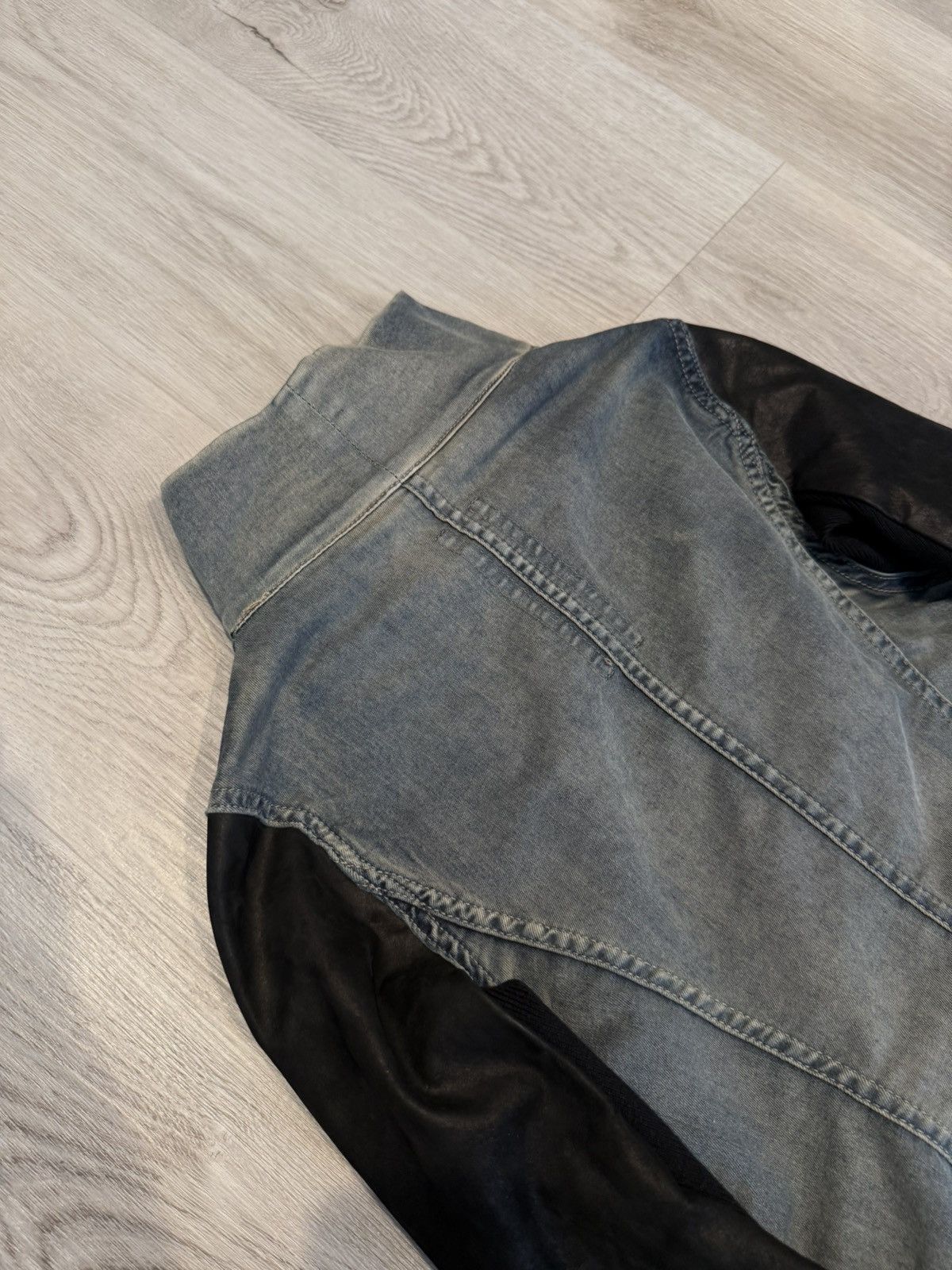 Rick Owens Drkshdw s/s 2015 leather sleeve hustler denim jacket!! Size US S / EU 44-46 / 1 - 5 Thumbnail