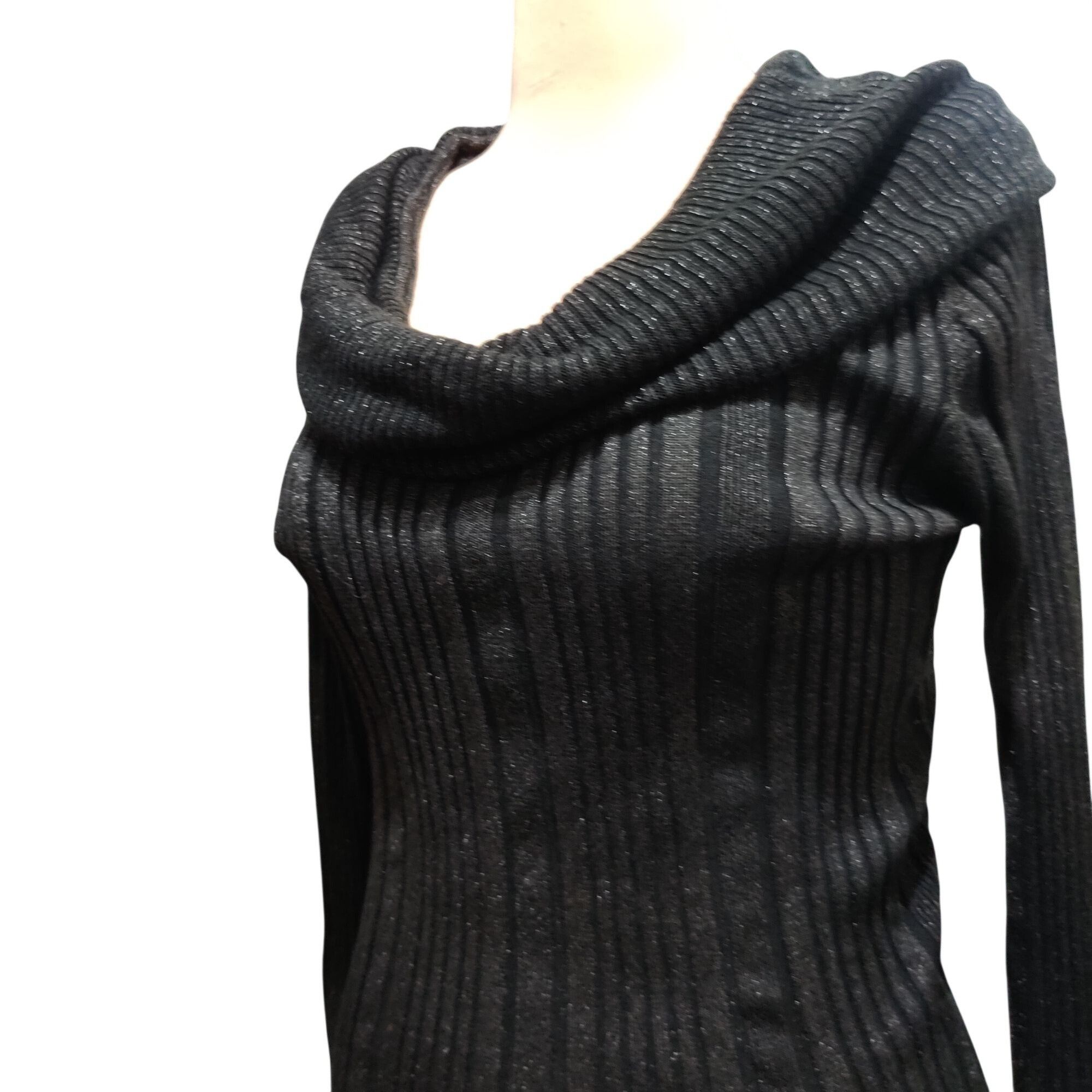 Other GNW L Womens Black Sweater Ribbed Metallic Cowl Neck Stretch Size L / US 10 / IT 46 - 12 Thumbnail