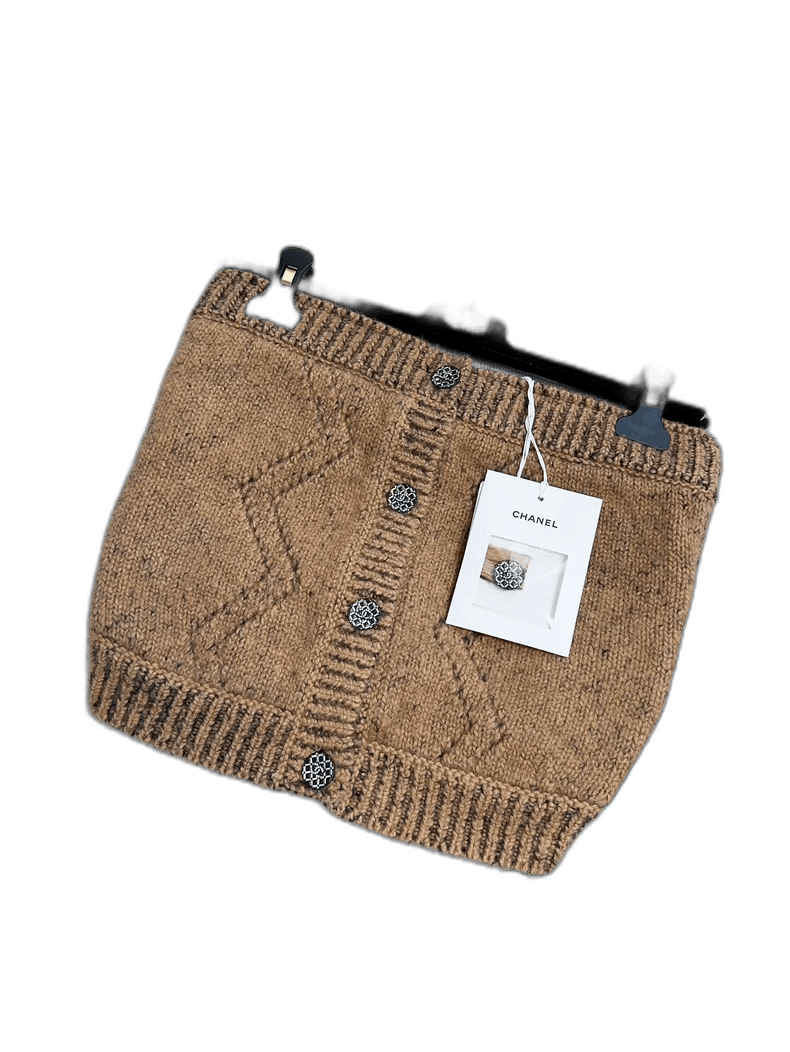 Chanel Chanel 22A Brown Knit Diamond Button Crop Top Size M / US 6-8 / IT 42-44 - 1 Thumbnail
