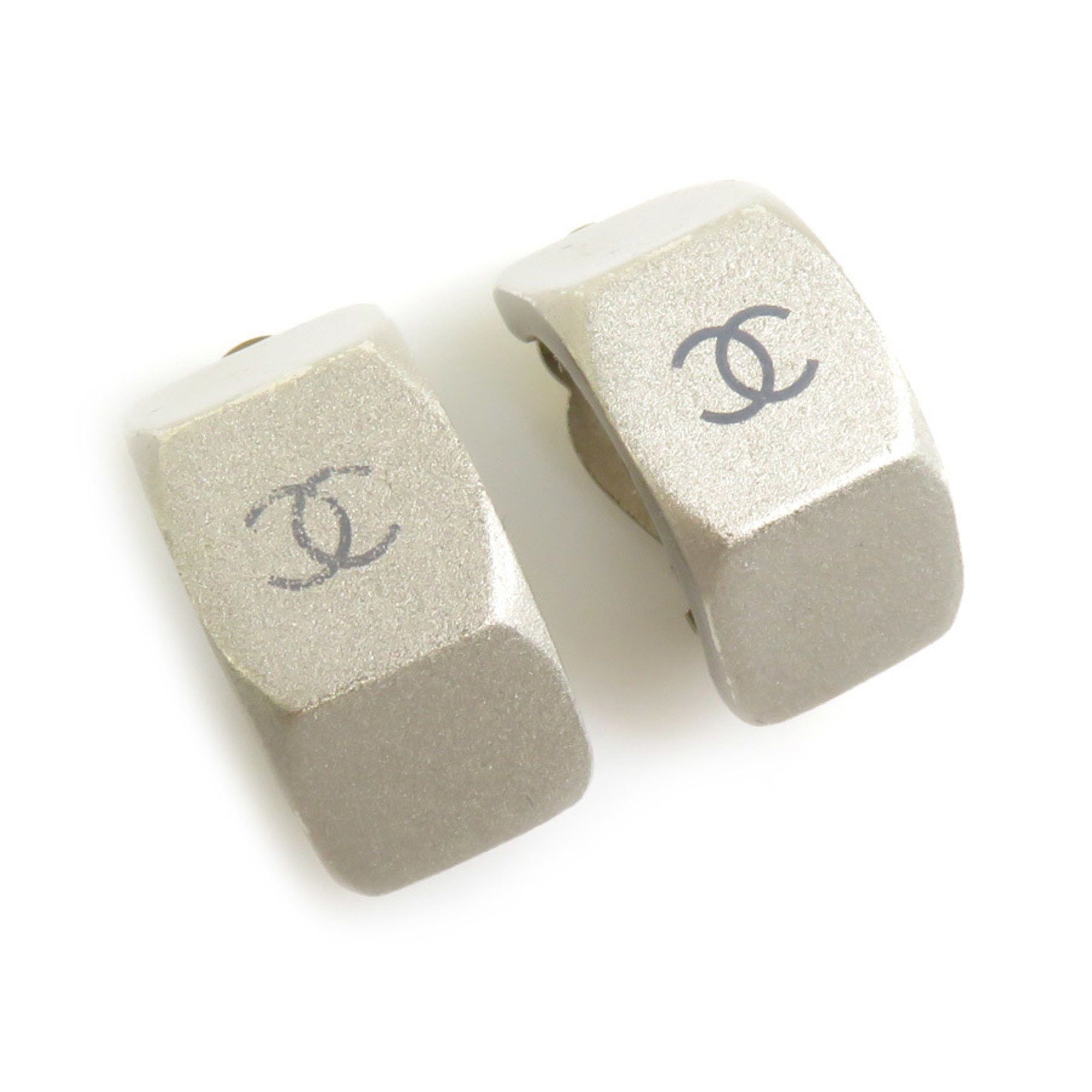 image of Chanel Earrings Here Mark Metal Matte Silver Ladies, Women's