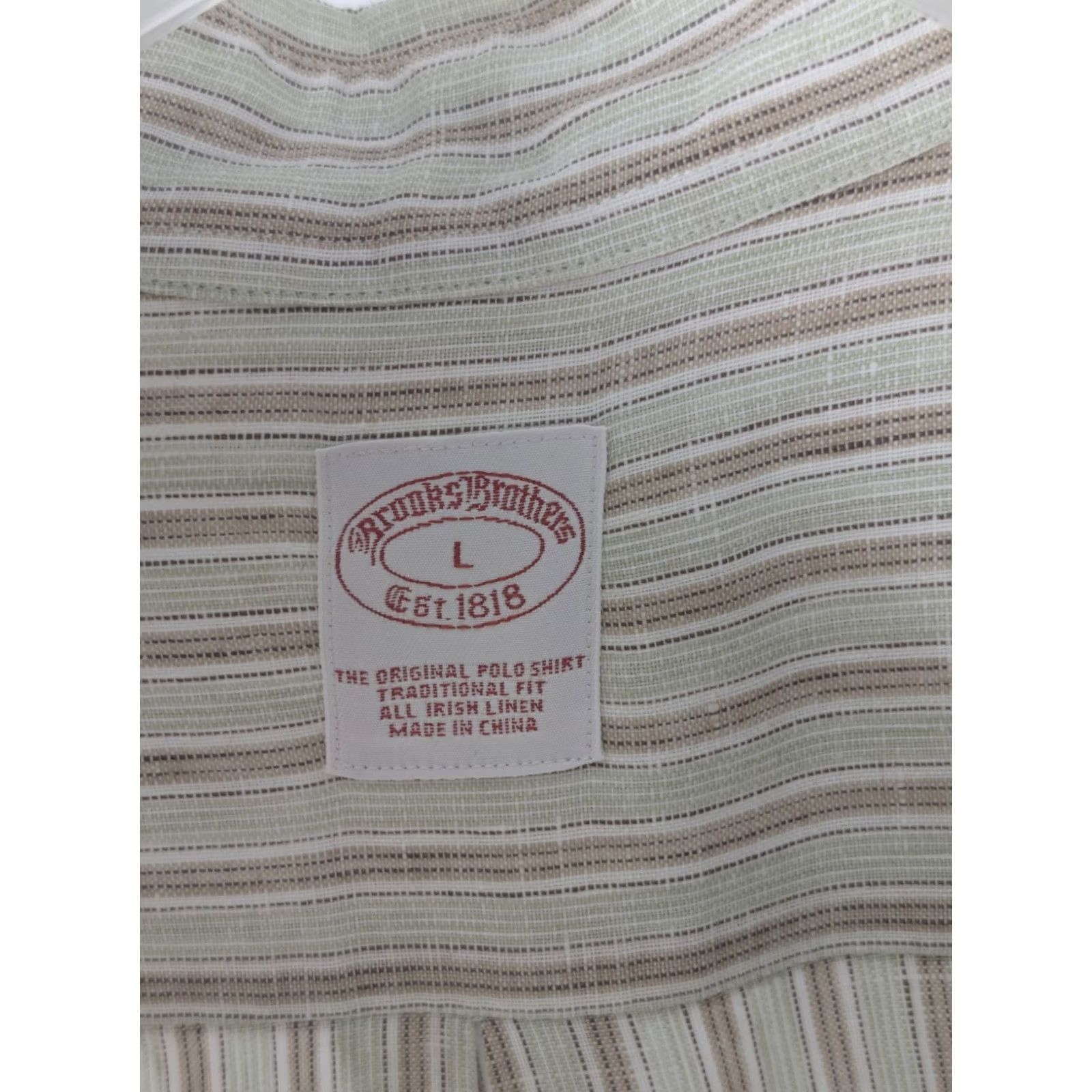 Brooks Brothers VINTAGE Brooks Brothers Shirt Men Large L Irish Linen Pistachio Brown Stripe Natural Beach Summer Flats? Size US L / EU 52-54 / 3 - 6 Thumbnail