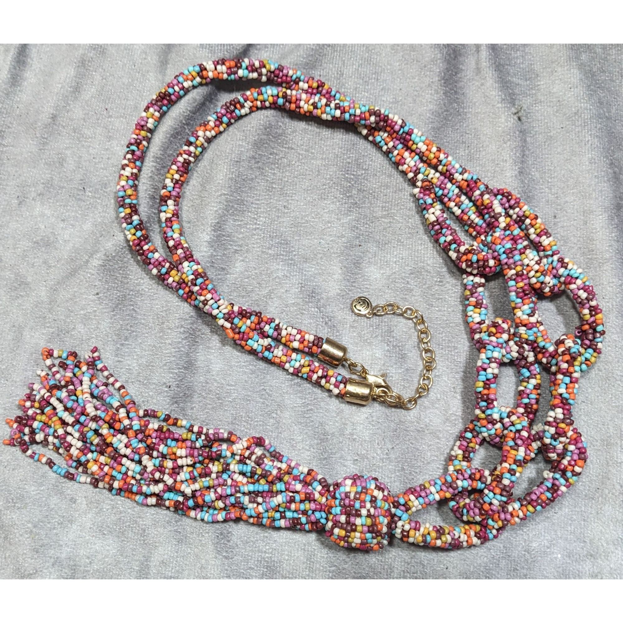 Other C Est 1946 Rainbow Glass Beaded Link Tassel Necklace Size ONE SIZE - 5 Thumbnail