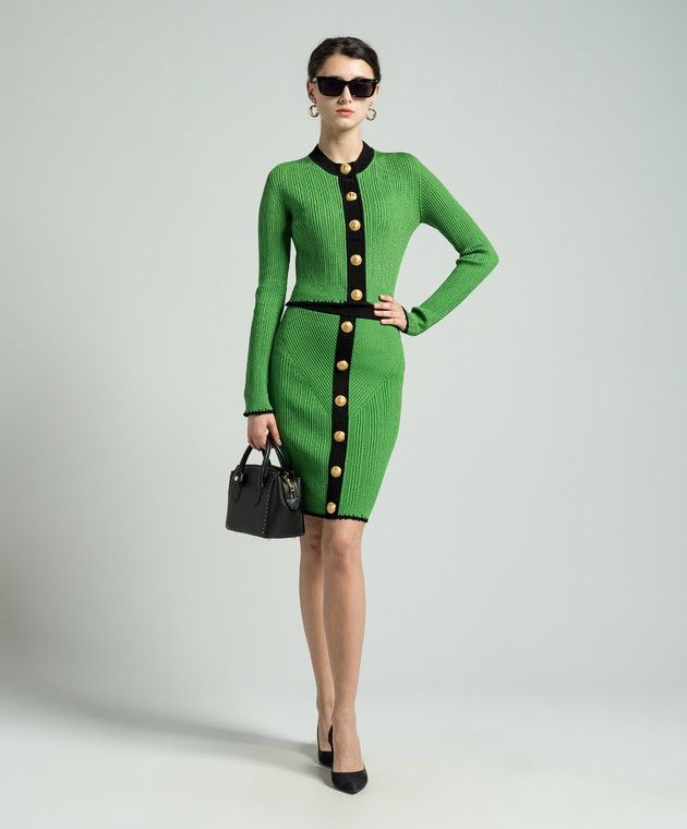 Balmain o1s1wg110825 Ribbed Pointelle Knit Mini Skirt in Green Size 26" / US 2 / IT 38 - 4 Thumbnail