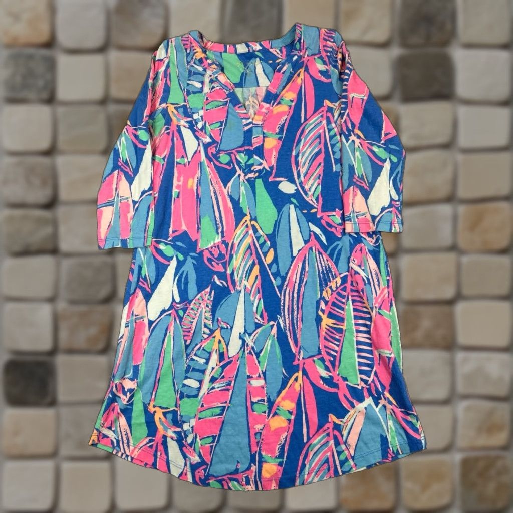 Lilly Pulitzer Lilly Pulitzer Shirt Dress Womens Small Blue Pink Green Cotton Size S / US 4 / IT 40 - 1 Thumbnail