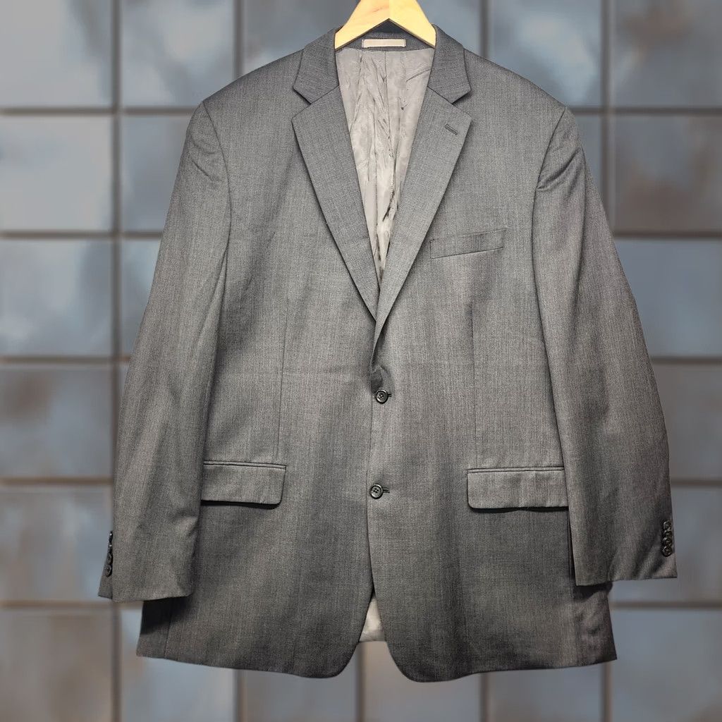 Joseph Abboud Joseph Abboud Sport Coat Blazer Mens 43L Grey Wool Shirt Jacket 2 Piece Notch Lapel Four-Button Two-Button Double-Vented Mens Size 46R - 1 Thumbnail