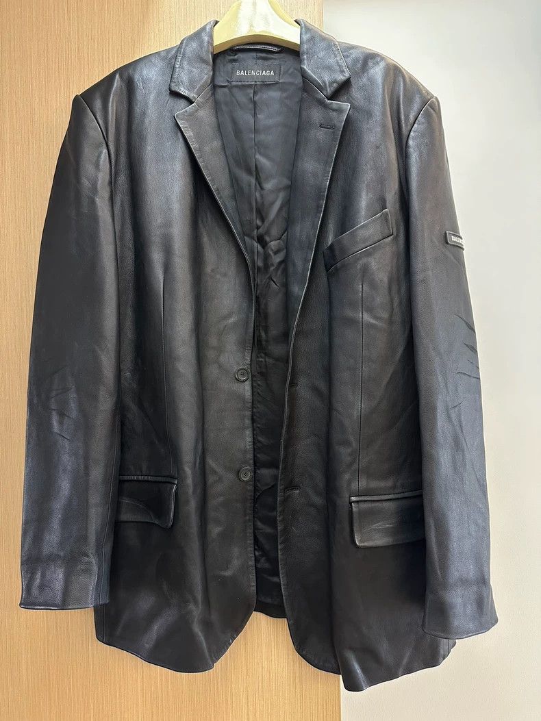 Balenciaga Balenciaga Sleeve Patch Logo Lambskin Suit Jacket Coat Size US S / EU 44-46 / 1 - 1 Thumbnail