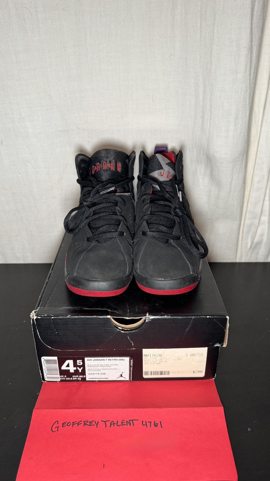 Jordan Brand Air Jordan 7 Retro “Raptors” (GS) – Black/Purple – Size 4.5Y Size US 6 / IT 36 - 1 Thumbnail