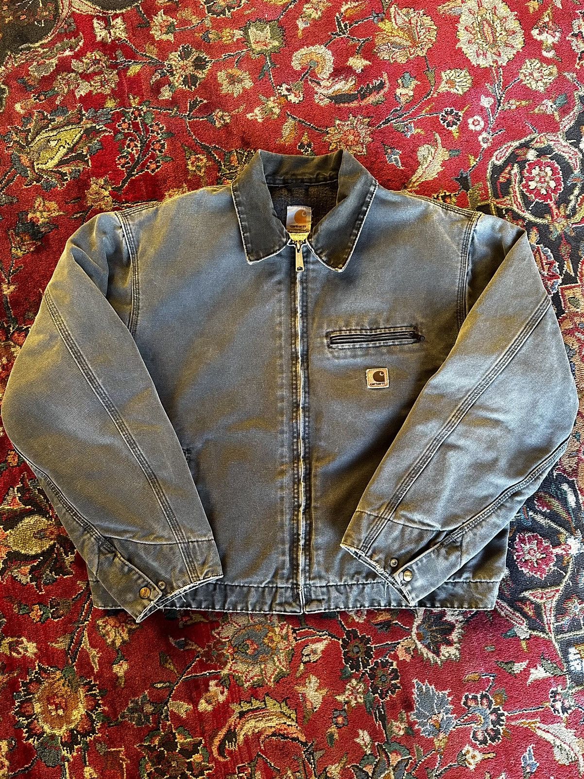 image of Vintage Carhartt Detroit Jacket Charcoal Faded Made In Usa, Men's (Size XL)