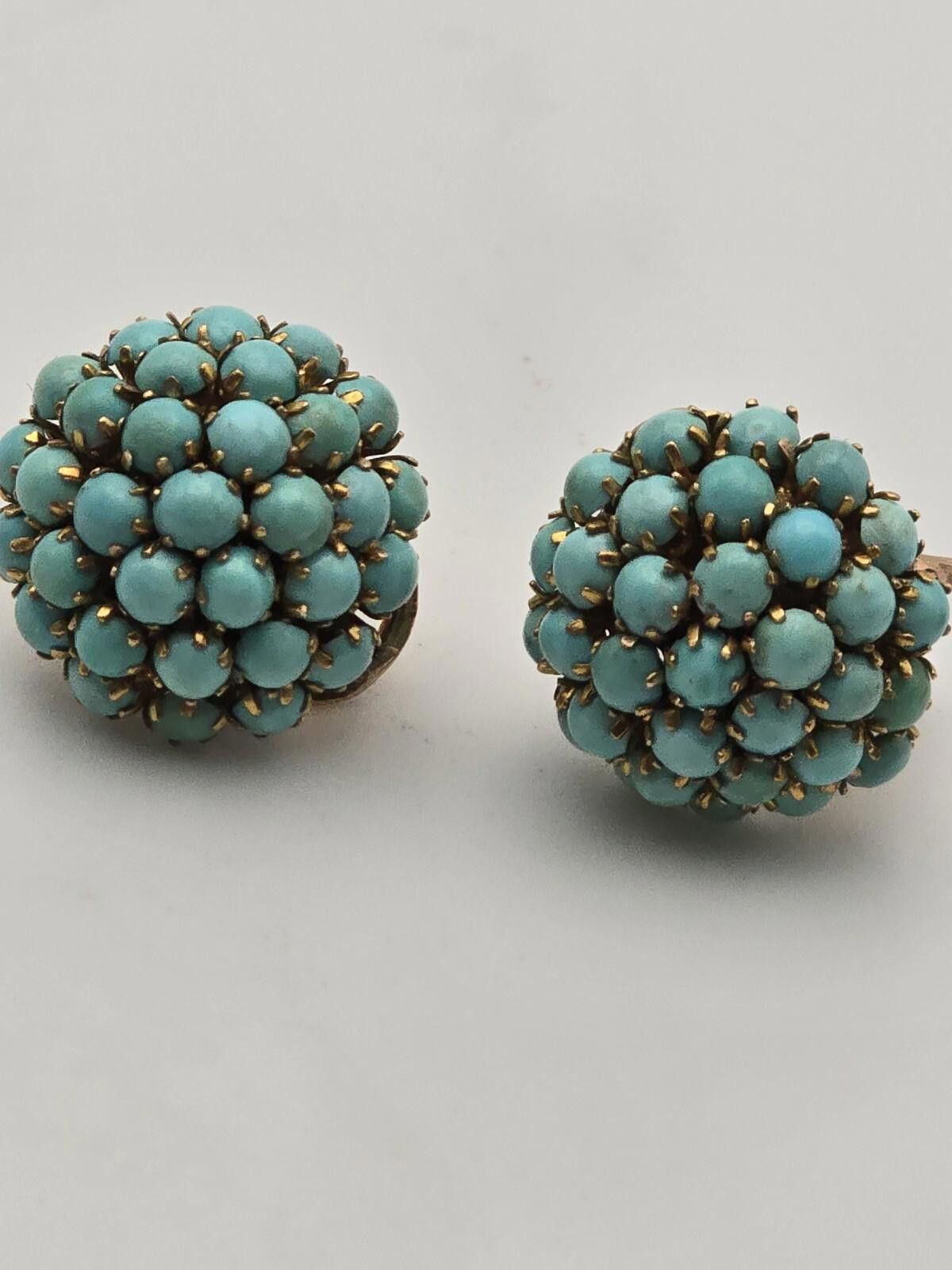 The Unbranded Brand Victorian Style 14K Gold Turquoise Cluster Earrings Size ONE SIZE - 1 Thumbnail
