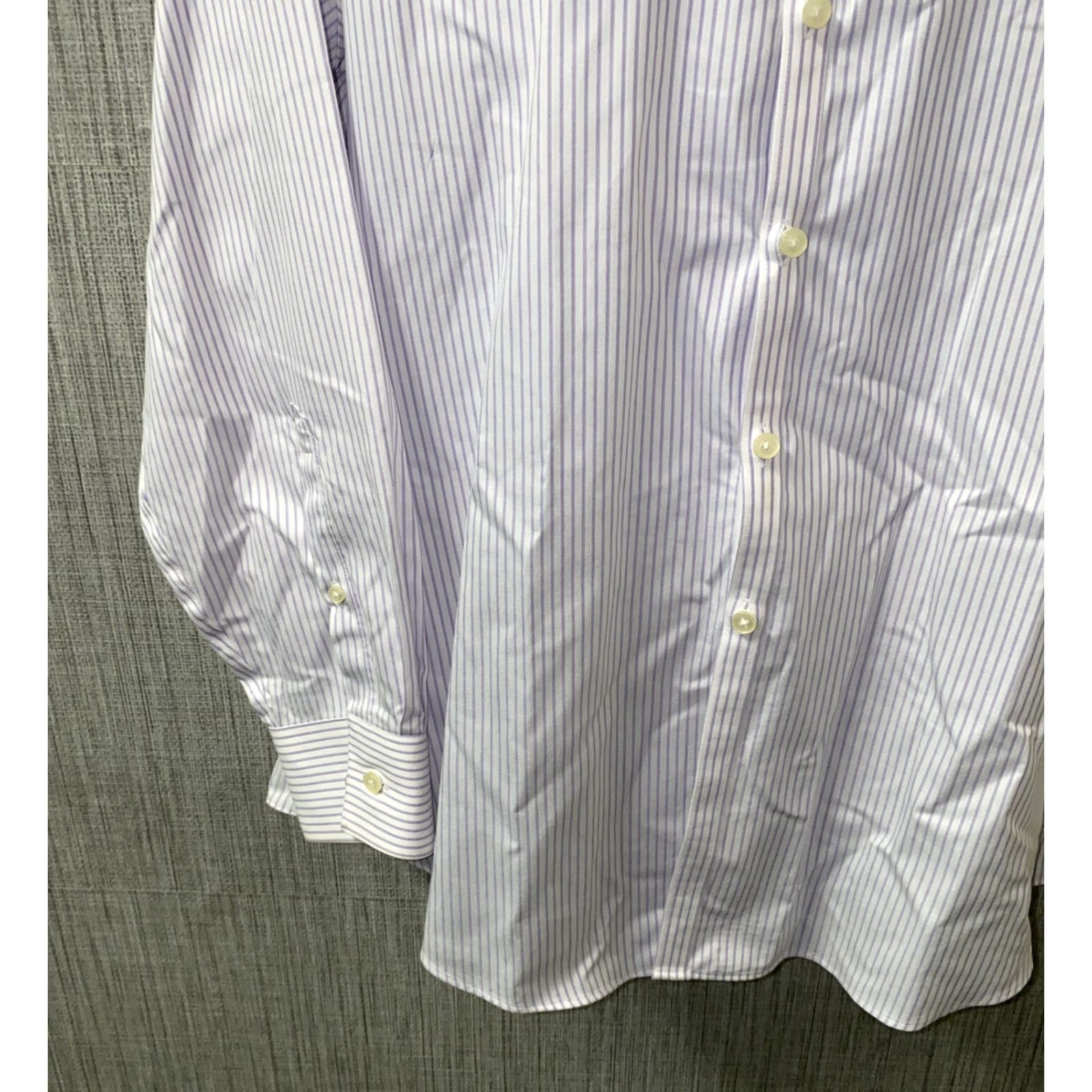 Vintage Jhane Barnes Dress Shirt Mens Collared Long Sleeve Striped 17.5 White/Purple Regular Fit Size 46R - 4 Thumbnail