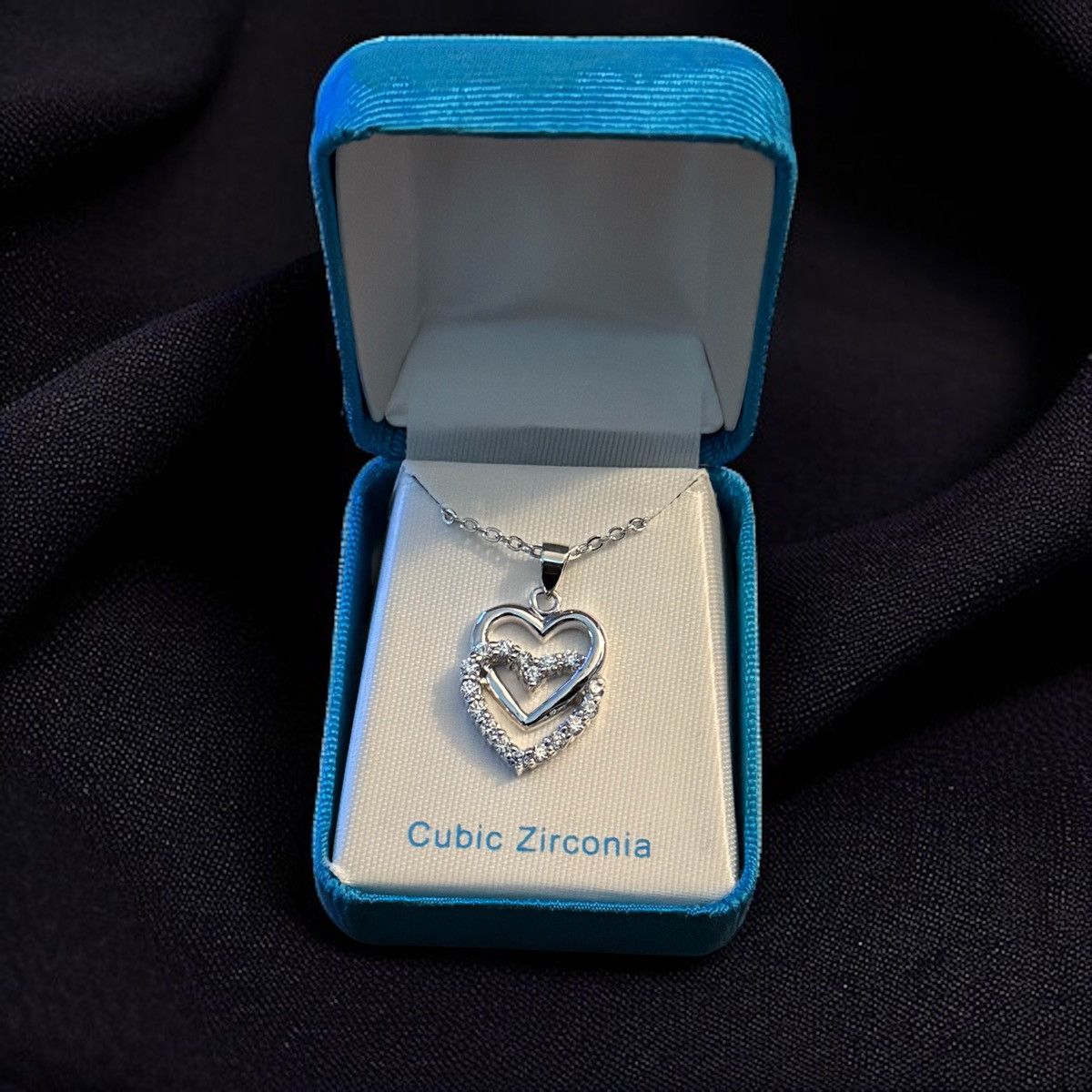 Other Vintage silver cubic zirconia double heart pendant necklace Size ONE SIZE - 2 Thumbnail