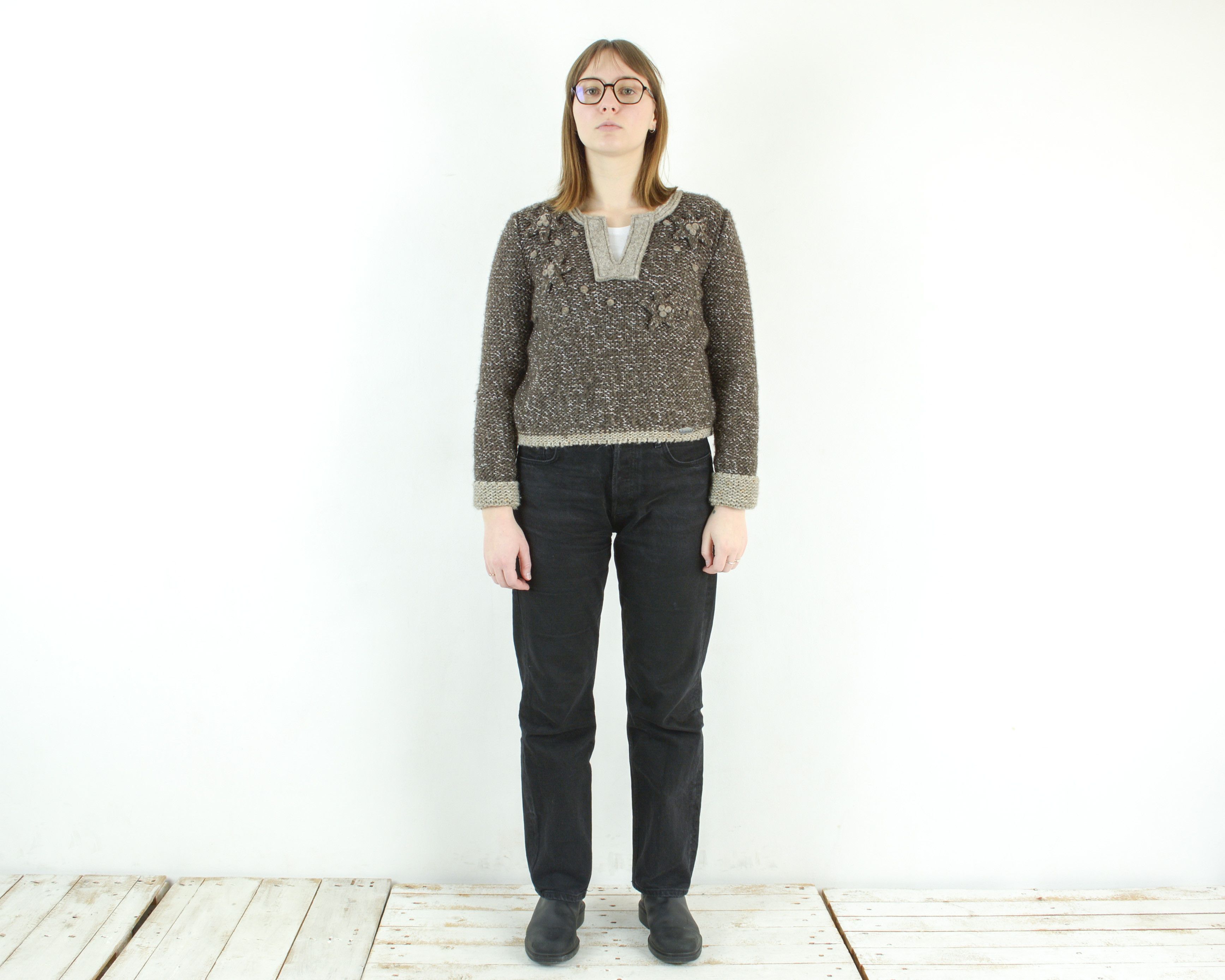 image of Vintage Gottstein Wool Alpaca Sweater Knitted Pullover Jumper Knit in Brown, Women's (Size Medium)