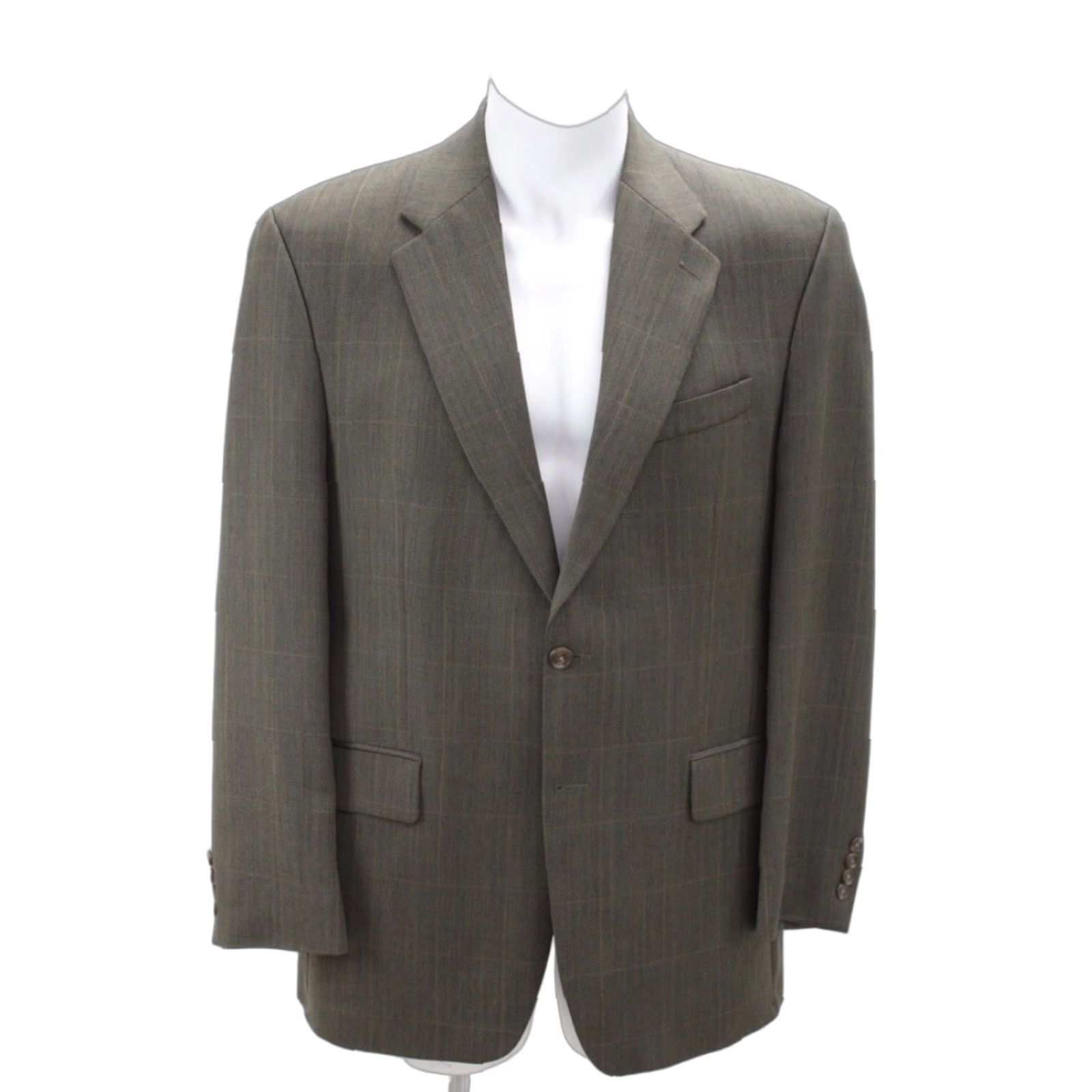 Ralph Lauren Chaps Ralph Lauren Blazer Men’s 42T Wool Green Windowpane Plaid Preppy Style Notch Lapel 2-Button Single-Breasted Regular Fit Size 42R - 1 Thumbnail