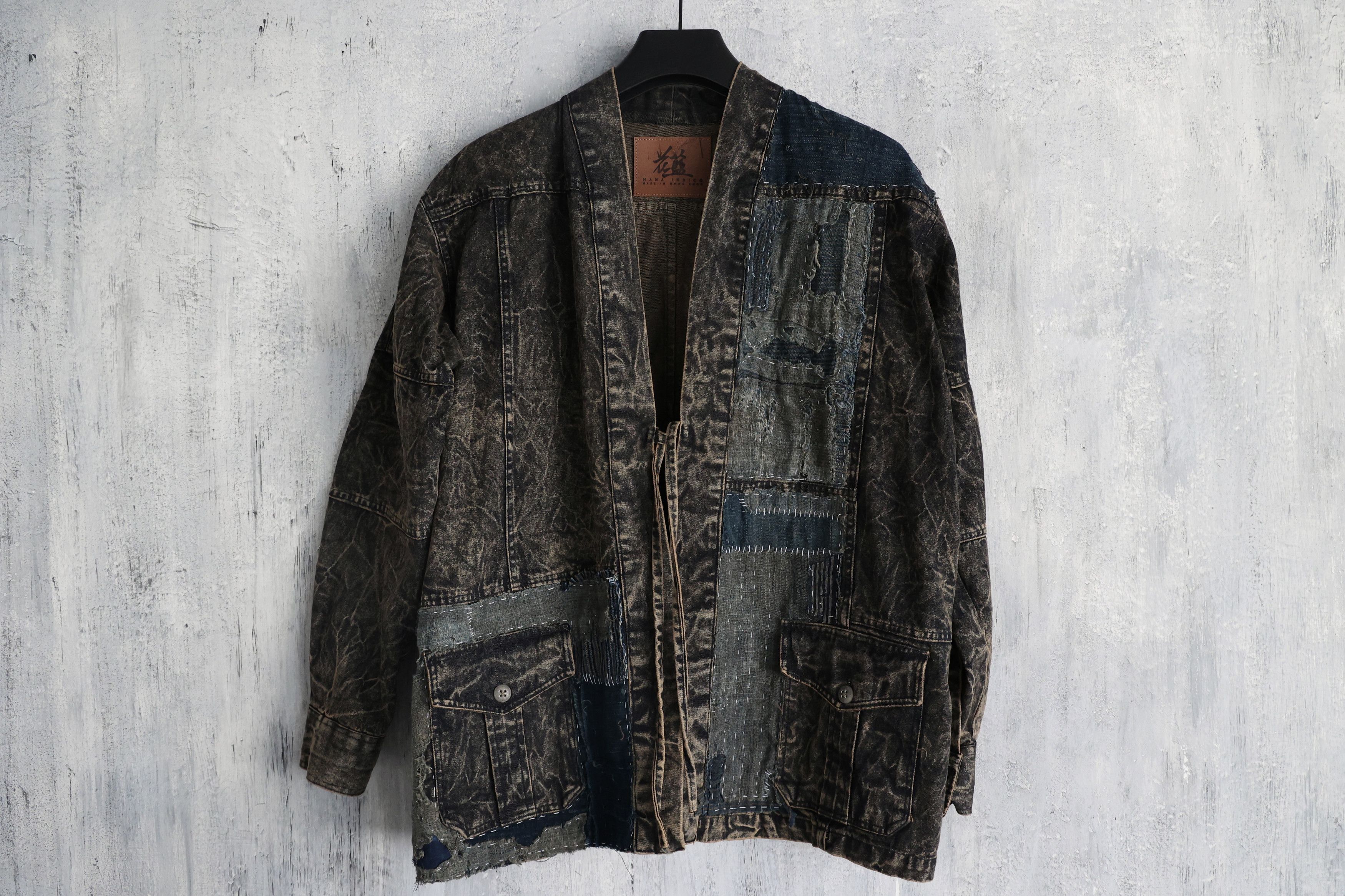 stoned washed denim kimono Boro japanese antique fabrics