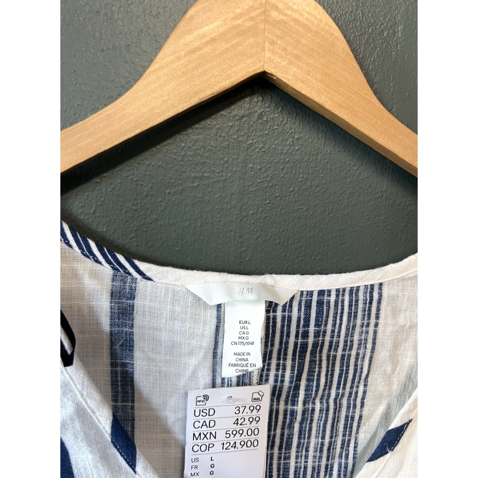 H&M VINTAGE H&M Linen Striped Short Sleeve Slip Dress Womens Blue L NWT Size Large Linen Size 36" / US 14 / IT 50 - 3 Thumbnail