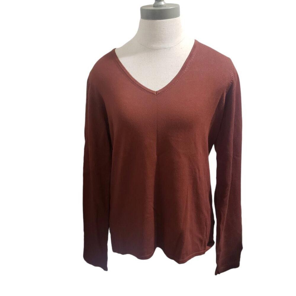 Designer CT1965 T Tahari Brown Lightweight V-neck Sweater L/G Size L / US 10 / IT 46 - 1 Thumbnail