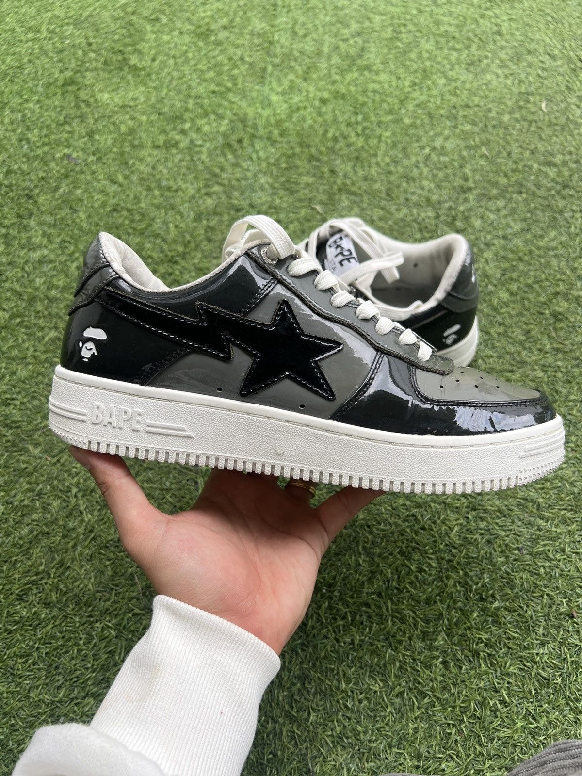 Bape Rare 🦧Bapesta Low Black Grey Patent Leather Size US 8.5 / EU 41-42 - 1 Thumbnail