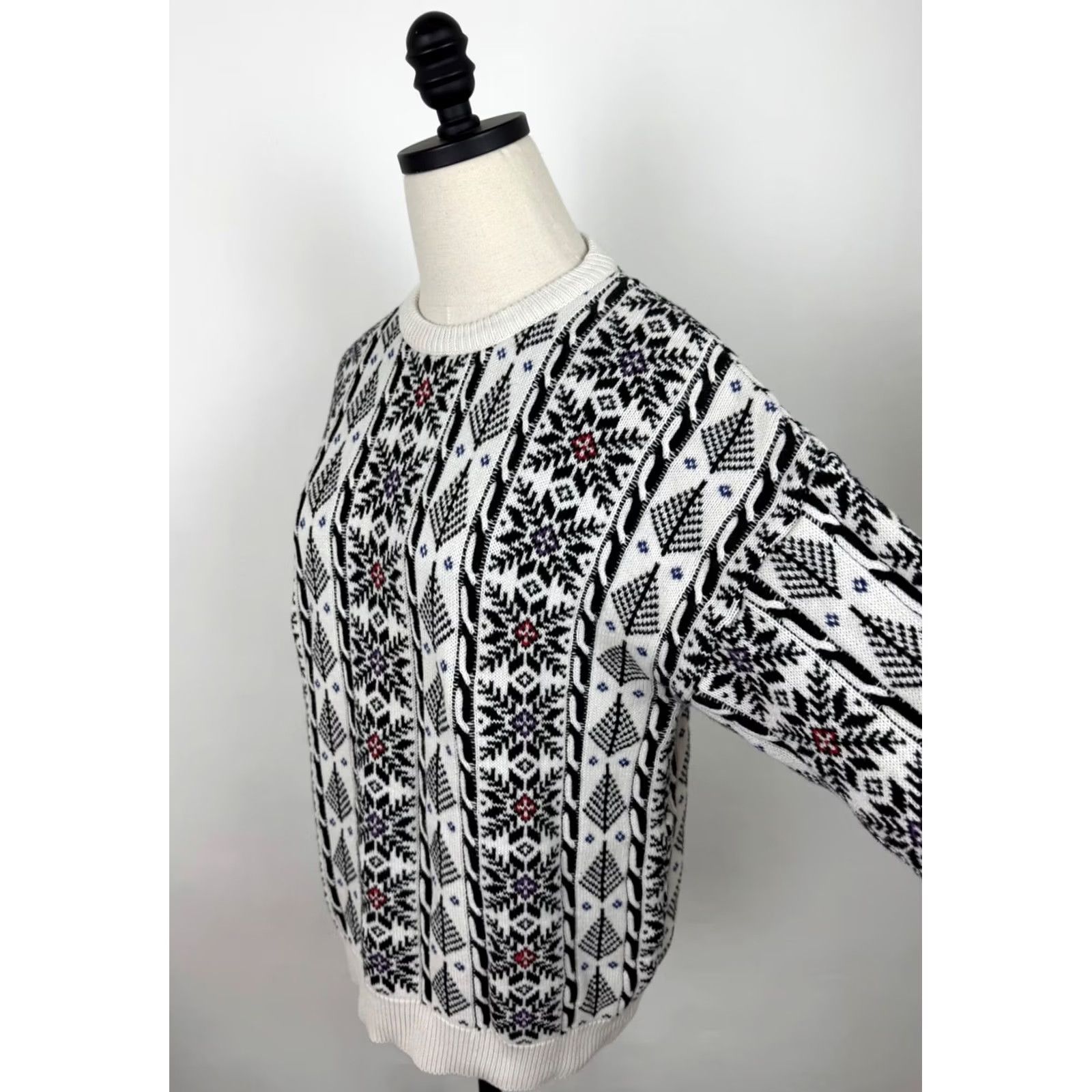 Etro VINTAGE Womens Fair Isle Sweater Pullover Knitted Cotton White Medium 90s Ski Retro 80s Winter Casual Mens? Size M / US 6-8 / IT 42-44 - 5 Thumbnail