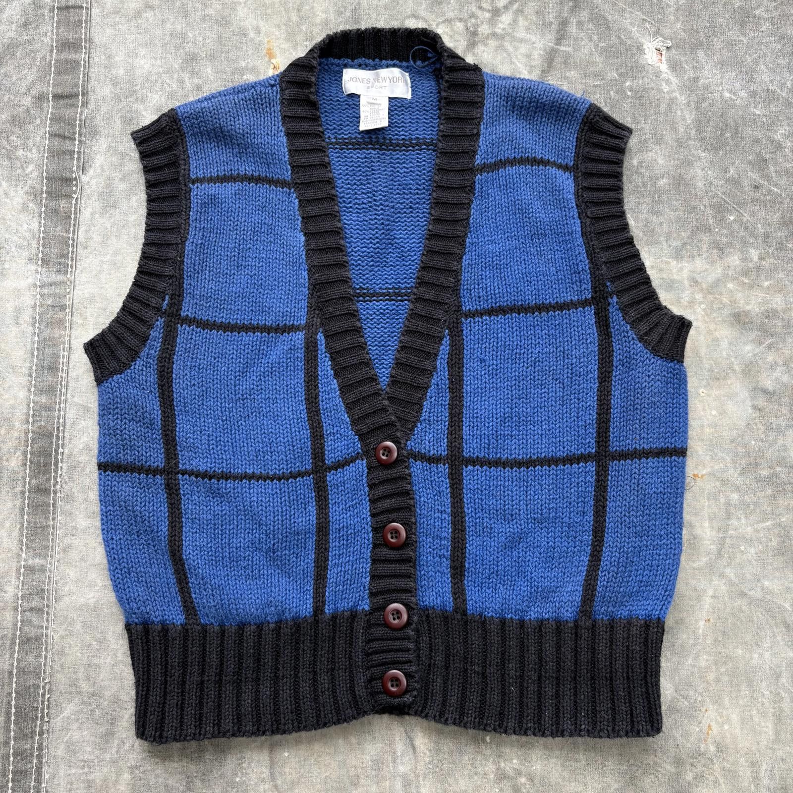 Jones New York Vintage 90s Windowpane Check Unique Sweater Cardigan Vest Size M / US 6-8 / IT 42-44 - 1 Thumbnail