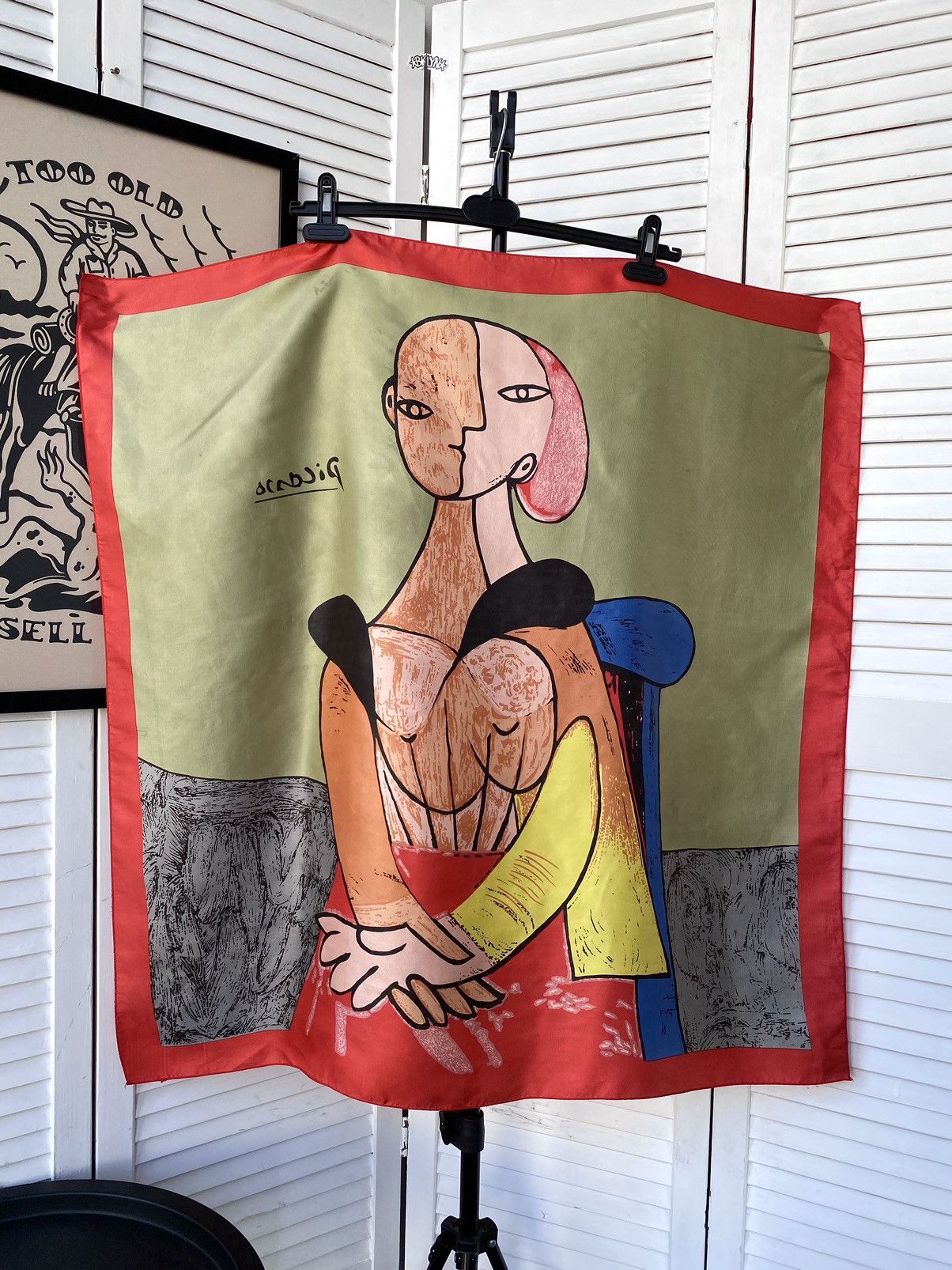 Japanese Brand Vintage 90s Pablo Picasso Figure Abstract Silk Chiffon Scarf Size ONE SIZE - 6 Thumbnail