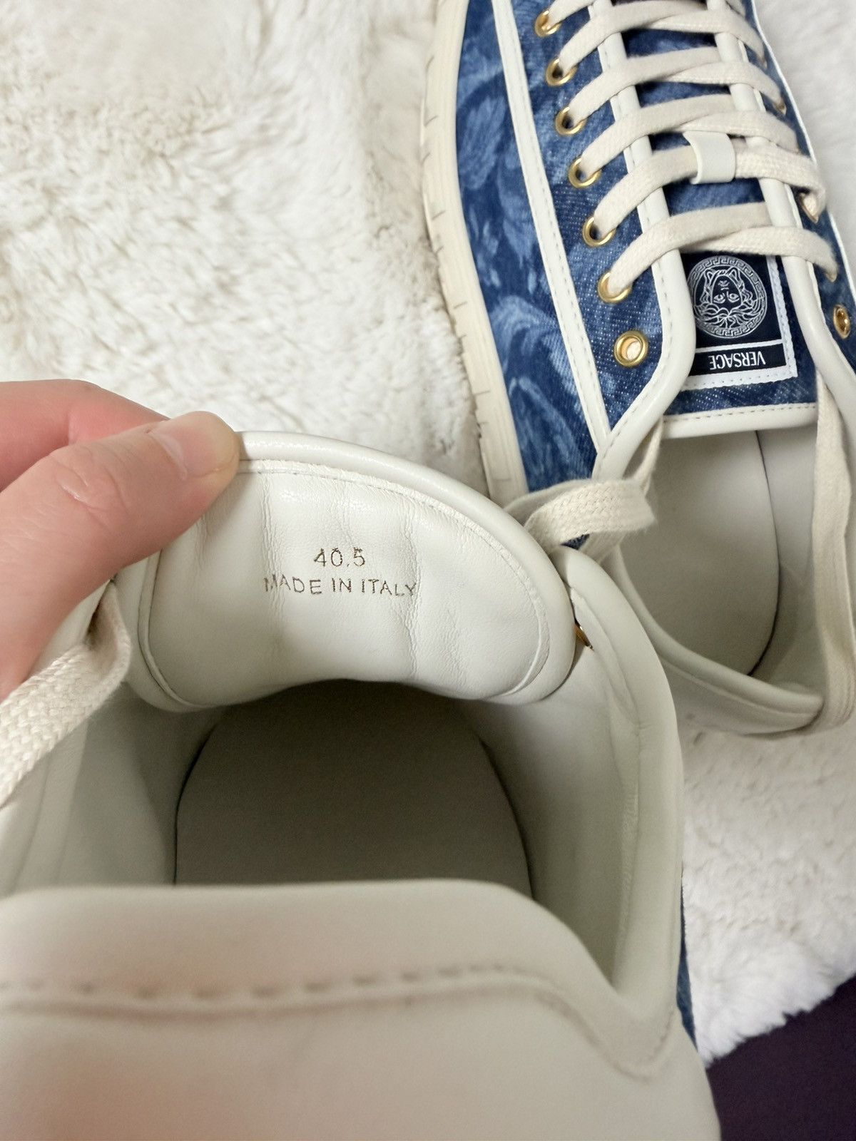 Versace Versace Baroque Denim Greek Key Sneakers – Blue/Off White Size US 7.5 / EU 40-41 - 11 Thumbnail