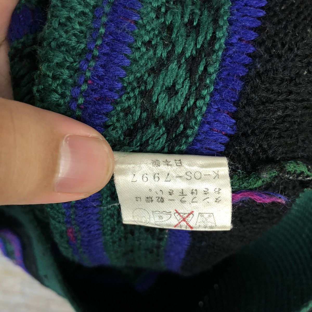 Japanese Brand Palls Pyra vintage japan Green Patterned Cardigan #A1095 Size US M / EU 48-50 / 2 - 12 Thumbnail