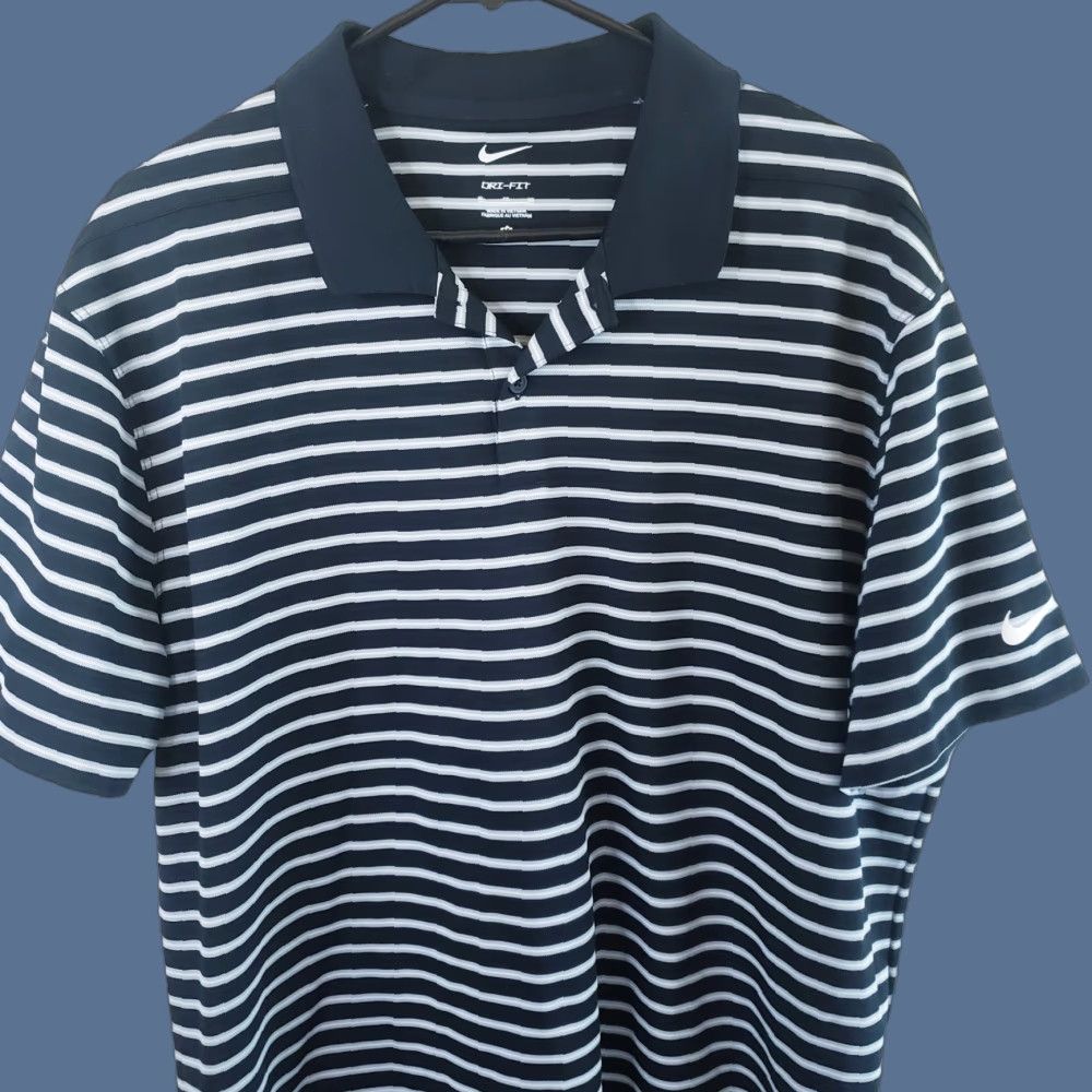 Nike Nike Polo Shirt Mens XL Black Gray White Striped Swoosh Dri-Fit Golf Preppy Outdoor Casual Shirt Size US XL / EU 56 / 4 - 1 Thumbnail
