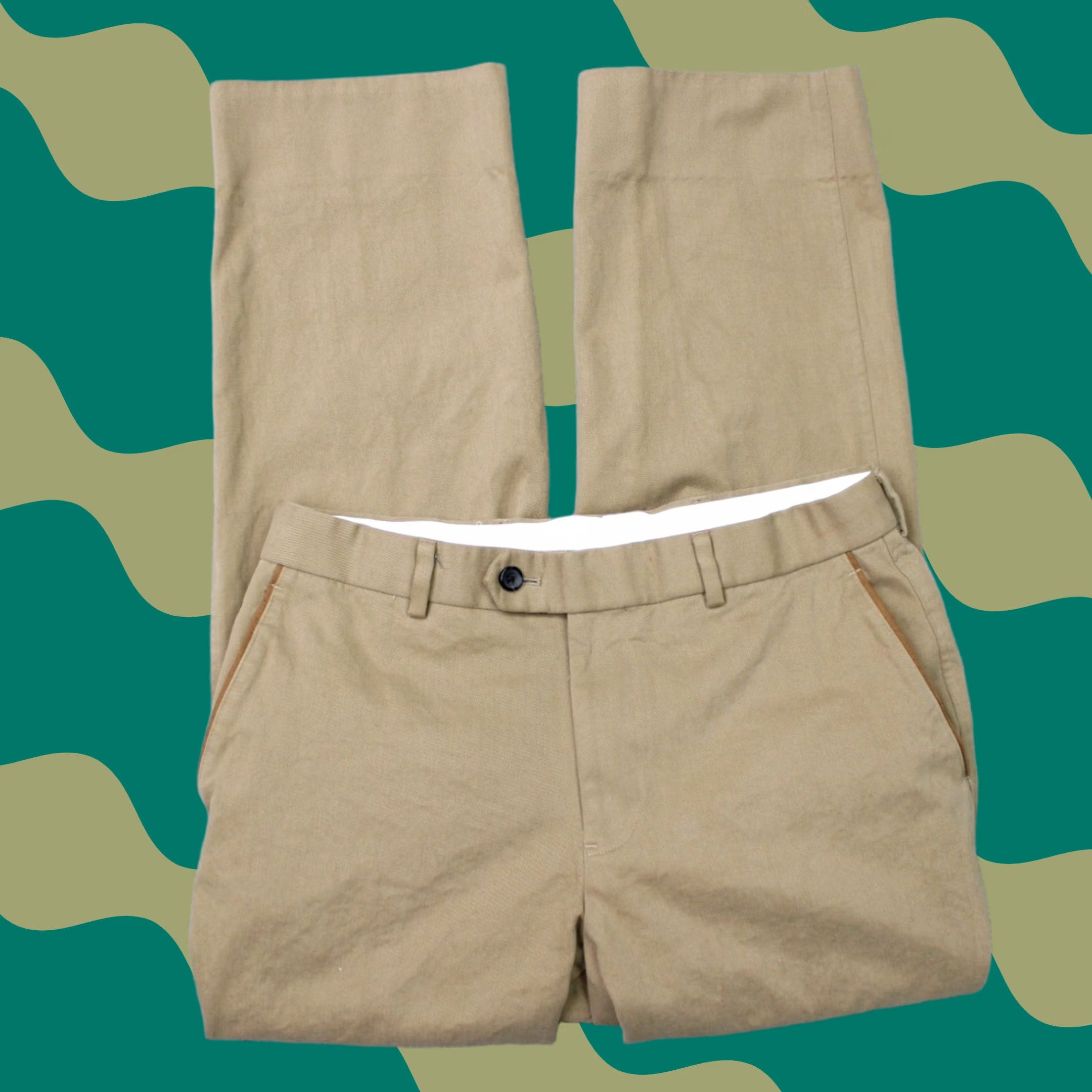 Brooks Brothers Brooks Brothers 1818 Chino Pants Mens 38x30 Beige Regular Straight Front Flat Front Knit 100% Cotton Slit Pocket Zipper Button Vintage No Size US 38 / EU 54 - 1 Thumbnail