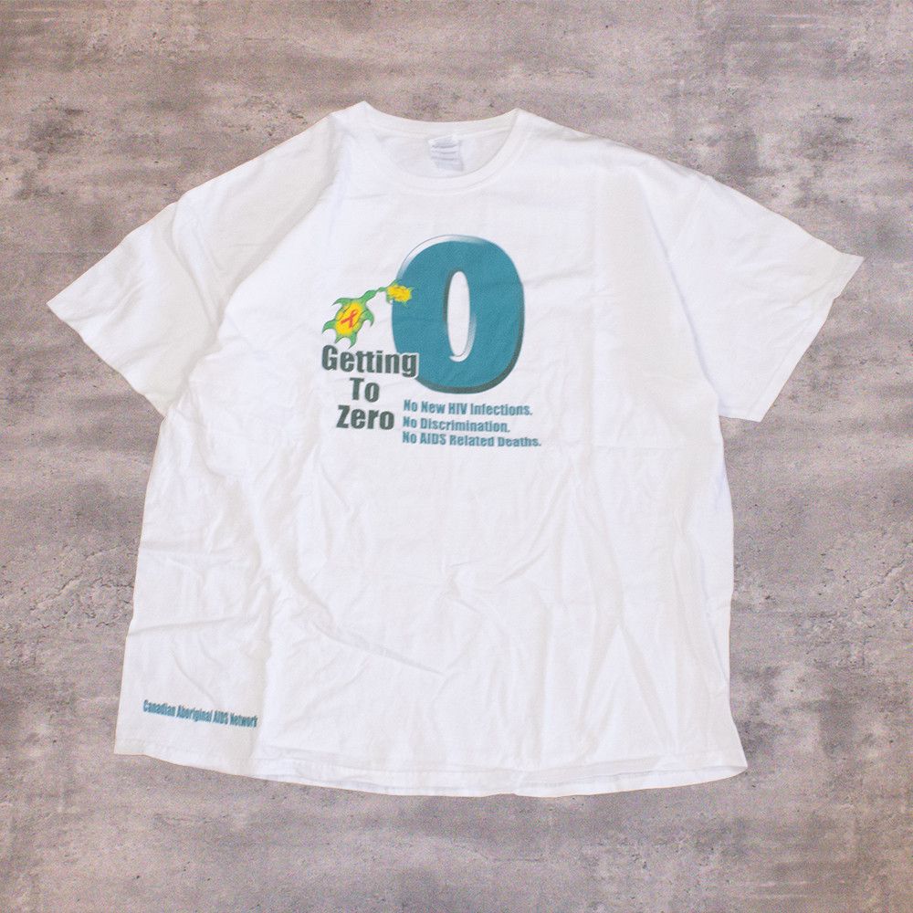 Gildan × Vintage Y2K 2000’s Getting to Zero Aids Awareness White T-Shirt Size US XL / EU 56 / 4 - 1 Thumbnail