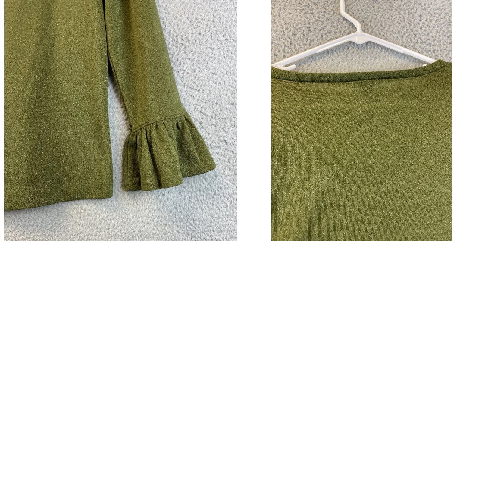 J.Crew J.CREW Women’s M Olive Green Glitter Sparkle Bell Sleeve Top 75-17 Bell Sleeve Blouse Lightweight Glitter Green Olive M Women’s J.CREW Size M / US 6-8 / IT 42-44 - 8 Thumbnail