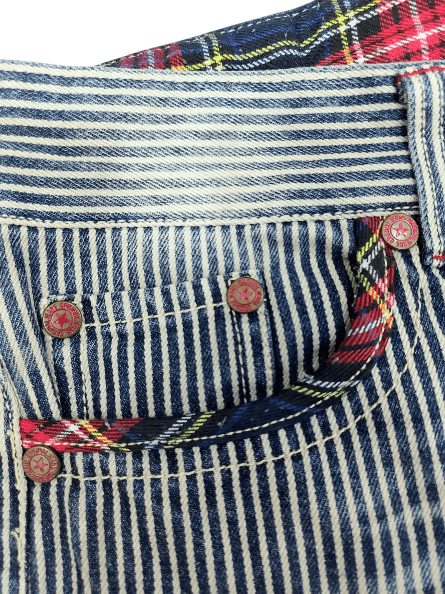 If Six Was Nine Y2K Patchwork Hickory Stripe Baggy Original Jeans Size US 35 - 10 Thumbnail