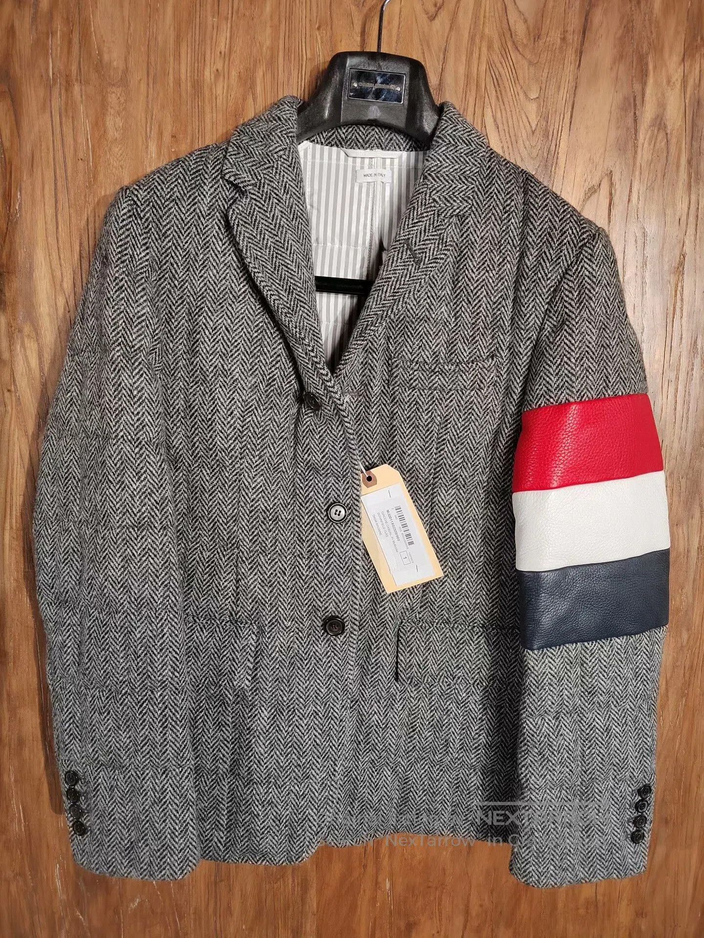 Thom Browne Thom Browne Wool Jacket with Leather Sleeves. Size US S / EU 44-46 / 1 - 1 Thumbnail