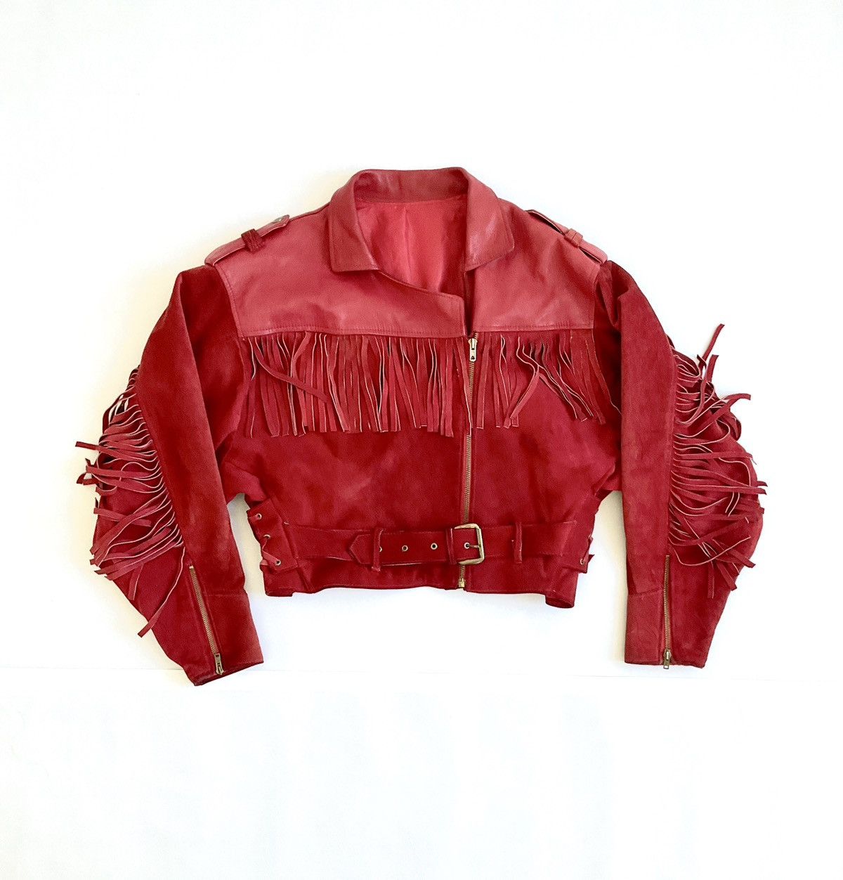 Vintage Vintage red leather jacket with bangs Size L / US 10 / IT 46 - 1 Thumbnail