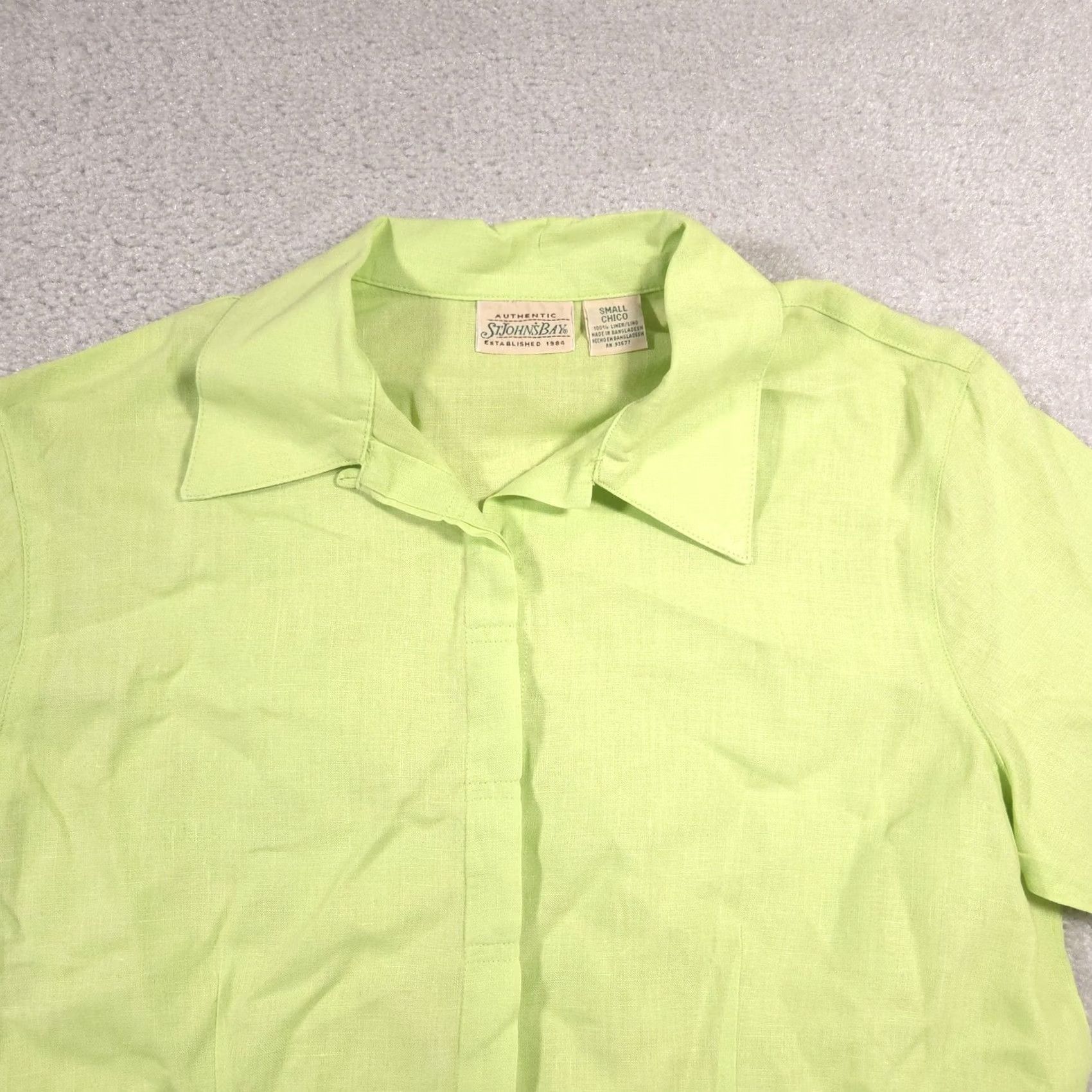 Vintage St. Johns Bay Shirt Womens Small Green Linen Short Sleeve Button Up Collared Top Size S / US 4 / IT 40 - 3 Thumbnail
