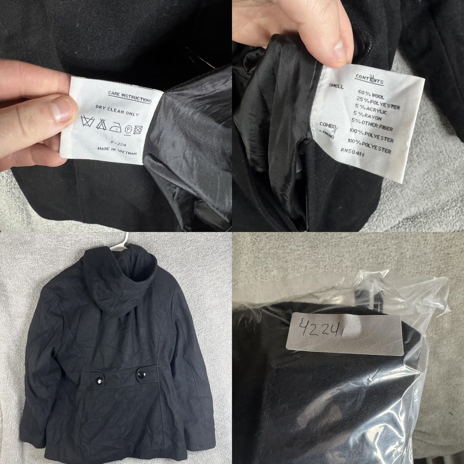 Vintage VINTAGE Donatella Wool Coat Womens XL Black Hooded Toggle Pockets Pea Mid Length Winter Size XL / US 12-14 / IT 48-50 - 9 Thumbnail
