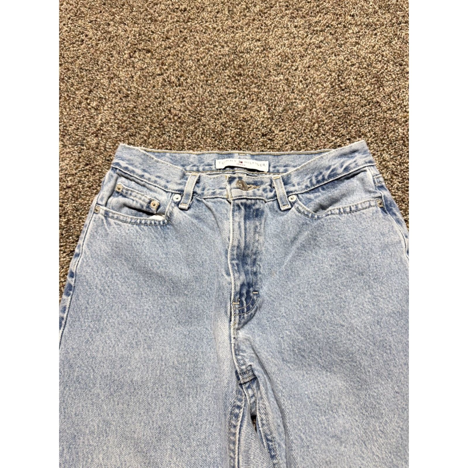 Tommy Hilfiger VINTAGE Tommy Hilfiger Women Jeans 26 30 Blue Denim HEMMED Distress 4- Pocket 5-Pocket Design Straight Modern Regular Jeans Womens Size 27" / US 4 / IT 40 - 3 Thumbnail