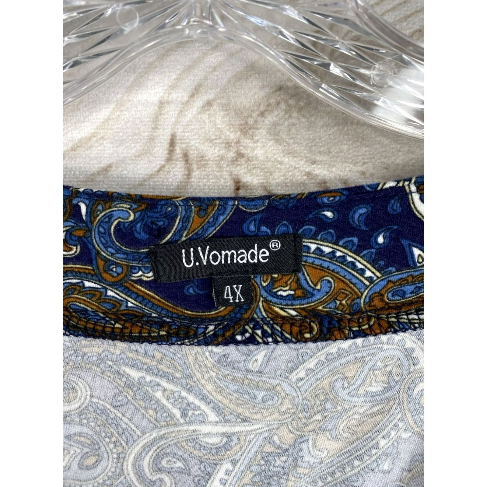 Vintage U. Vomade Tunic Blue Paisley Print Long Sleeve Plus 4X Knit V-Neck Button Stretch Adult Womens Size XXL / US 16-18 / IT 52-54 - 4 Thumbnail