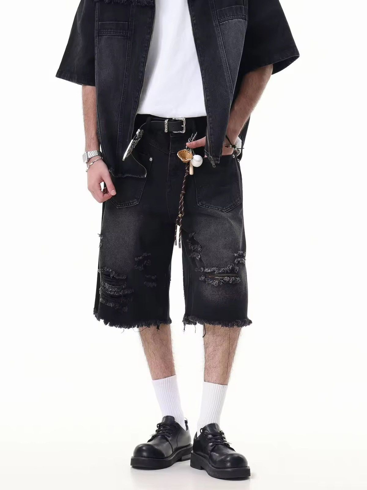 Japanese Brand × Jean Destroy Distressed Washed Loose Vintage Retro Shorts Size US 31 - 1 Thumbnail