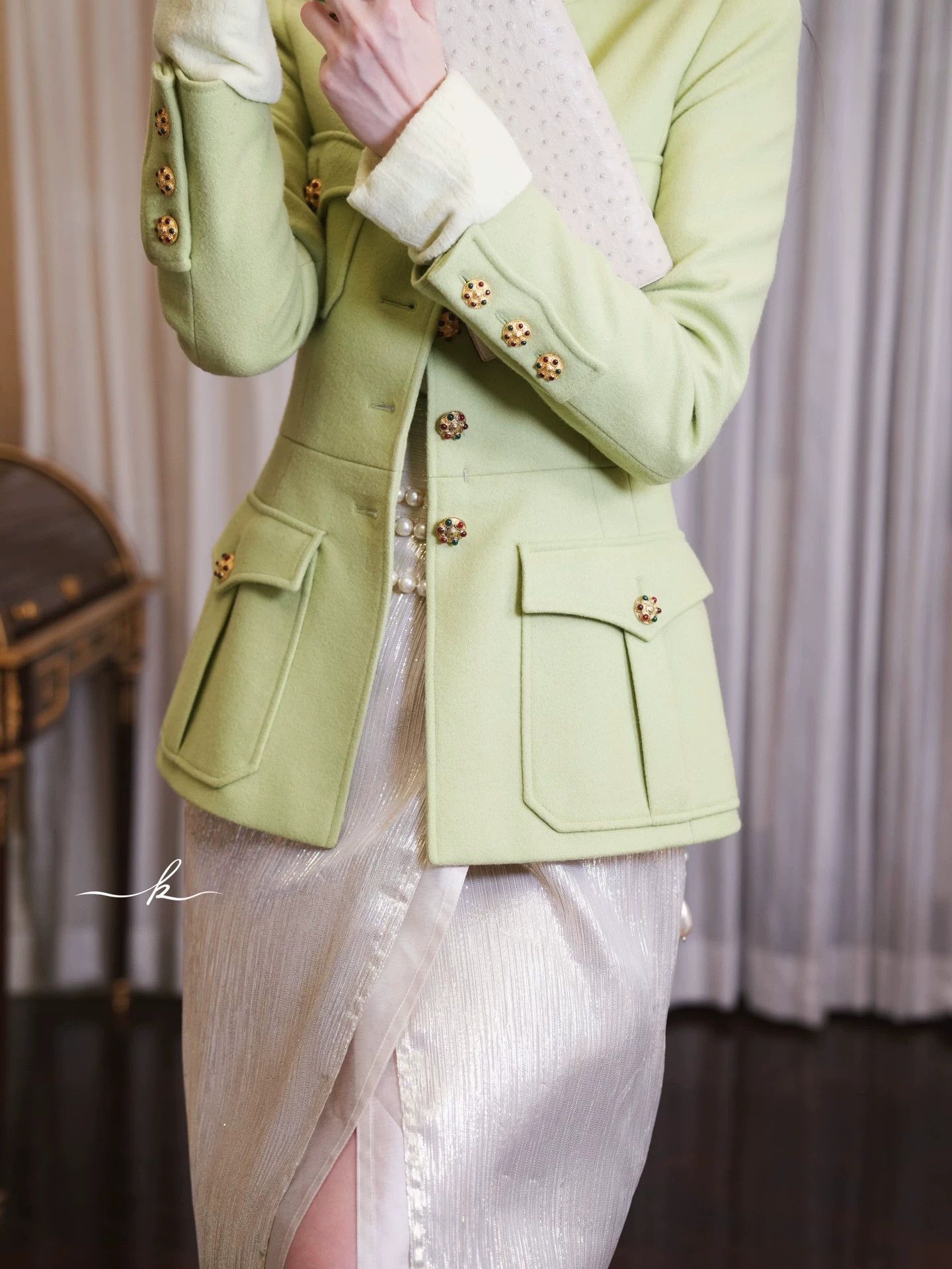 Chanel Chanel 1996 Vintage Apple Green Wool Jacket S Size S / US 4 / IT 40 - 4 Thumbnail
