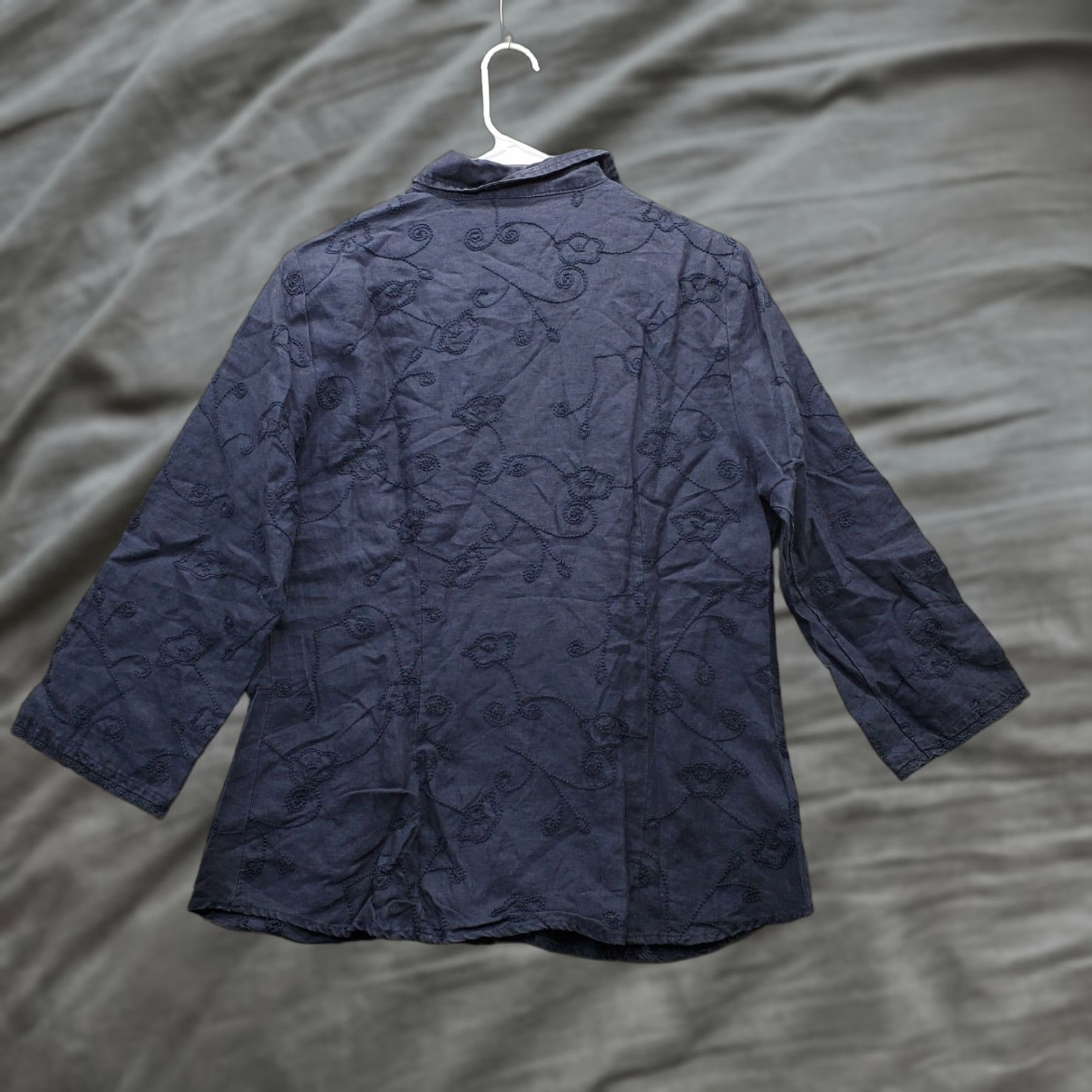 Vintage Carole Little Shirt Womens L Navy Linen Embroidered Collared Button Front Size L / US 10 / IT 46 - 1 Thumbnail