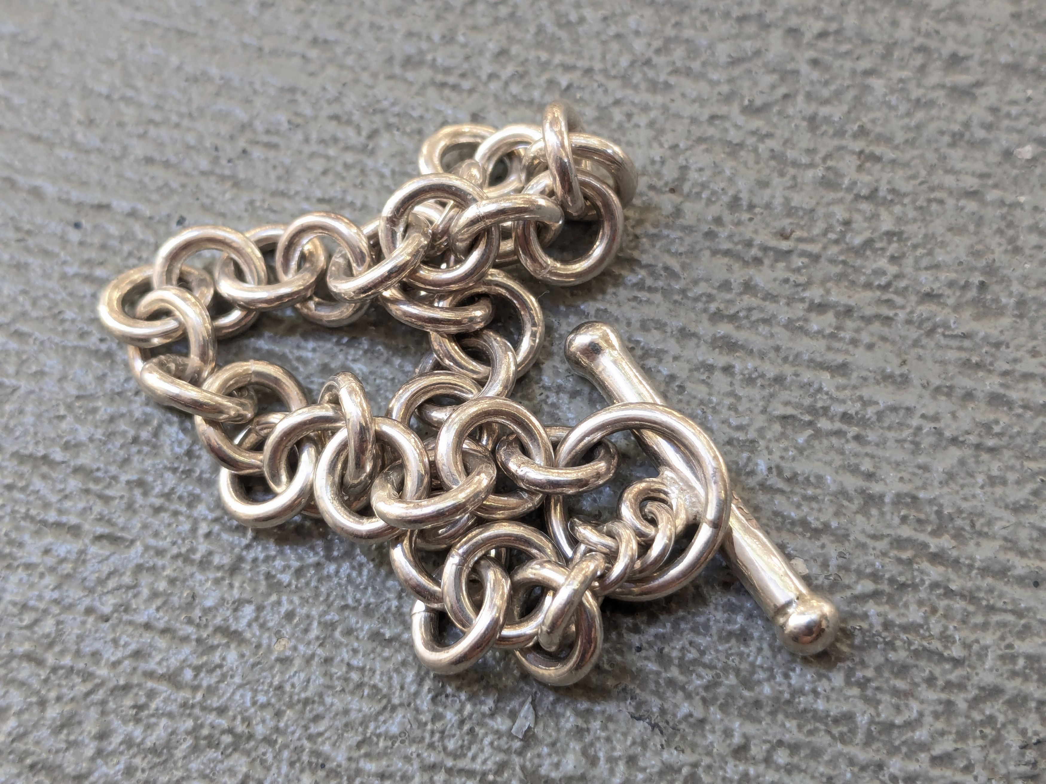 Jewelry Vintage Sterling Silver Bracelet Rolo Round 7.5" Chain Link Size ONE SIZE - 8 Thumbnail