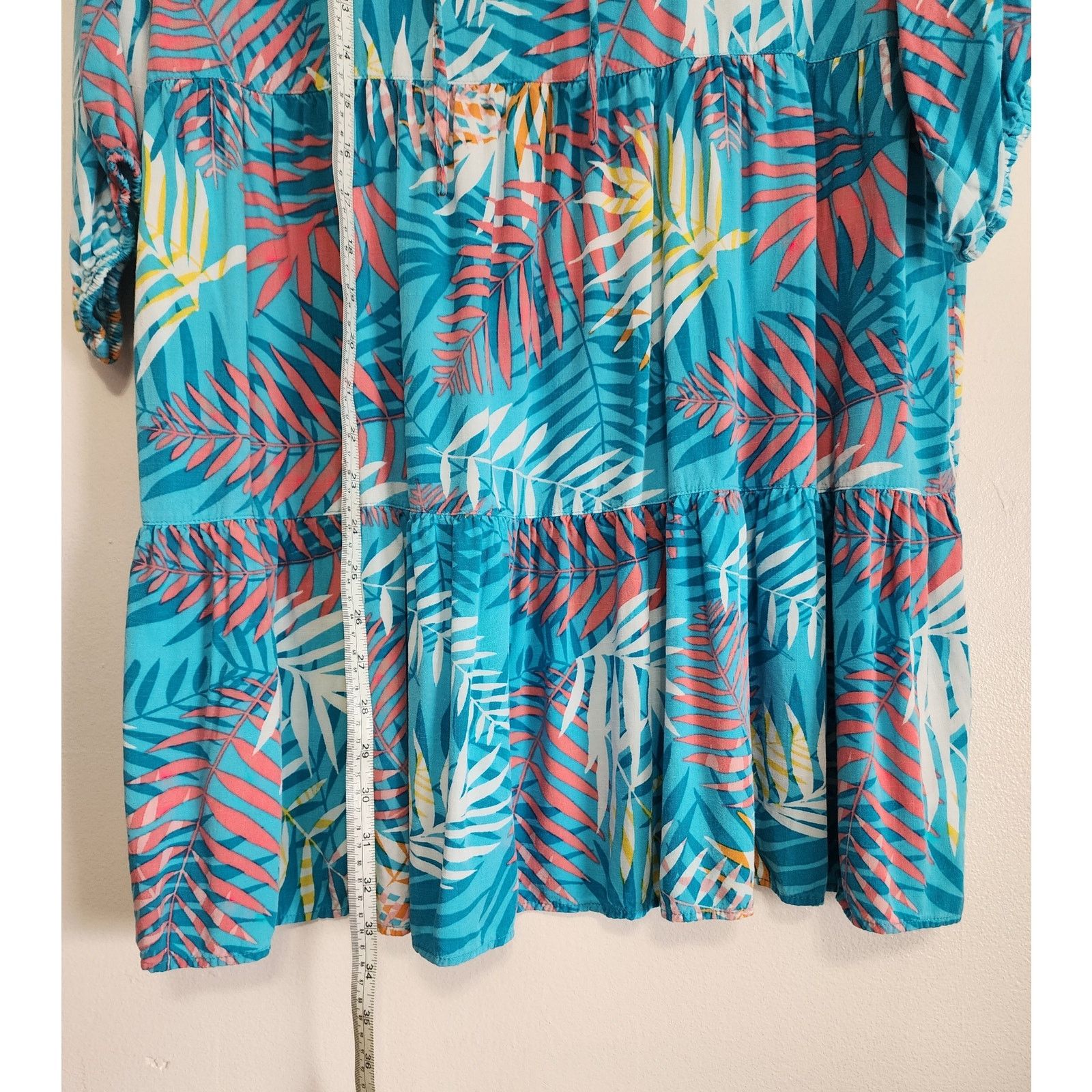 Other Ruby Rd. Blue Tropical Print 3/4 Sleeve Shift Dress Size M Size M / US 6-8 / IT 42-44 - 4 Thumbnail