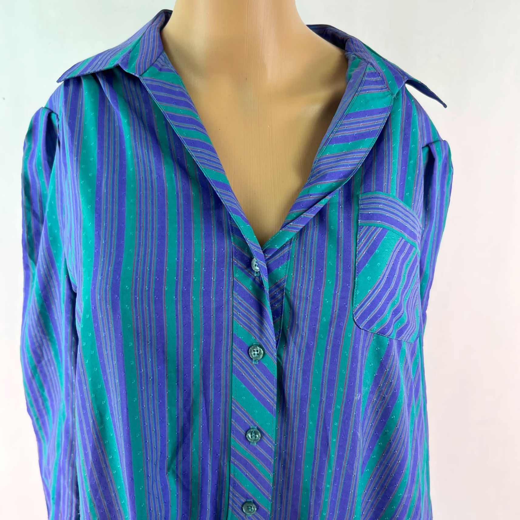 Vintage VINTAGE Schrader Sport Womens Shirt Dress Blue Striped Pockets Collared Buttoned Size 16 Size XXL / US 16-18 / IT 52-54 - 3 Thumbnail