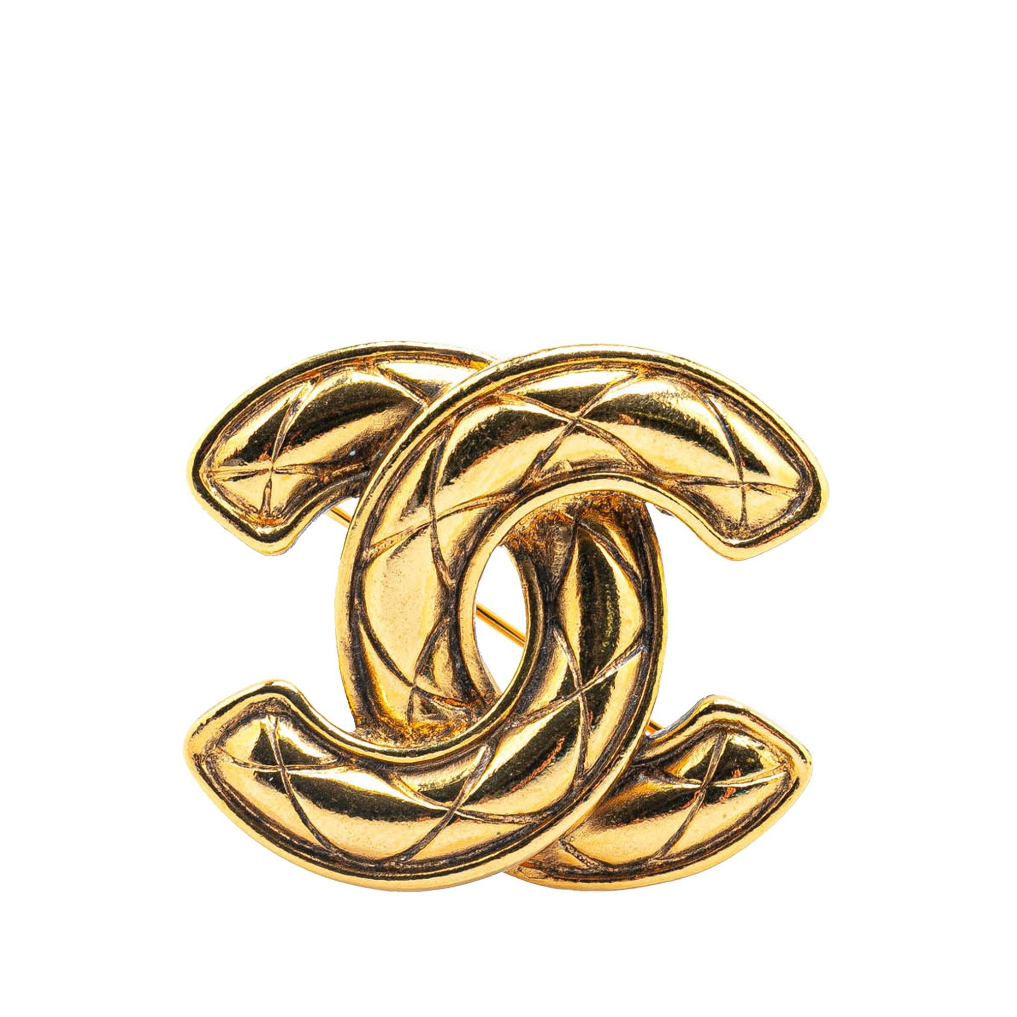 Chanel Gold Plated CC Quilted Brooch Gold